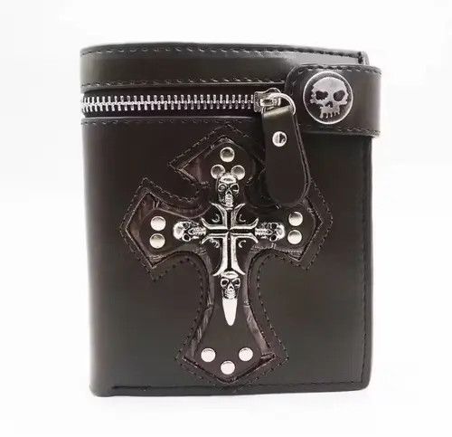 Leather Brown Color PU Leather Punk Gothic Skull Cross Size ONE SIZE - 3 Thumbnail
