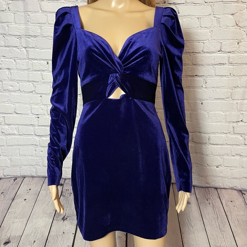 Other New One33 Social Puff-Shoulder Cutout Velvet Purple Mini Dr Size M / US 6-8 / IT 42-44 - 9 Thumbnail