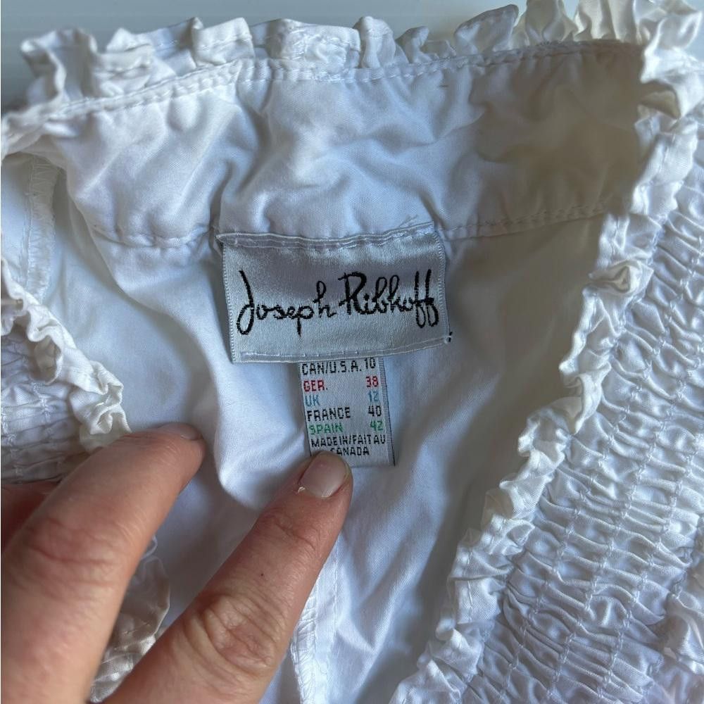 Designer Joseph Ribkoff Ruffle White Blouse Size L / US 10 / IT 46 - 3 Thumbnail
