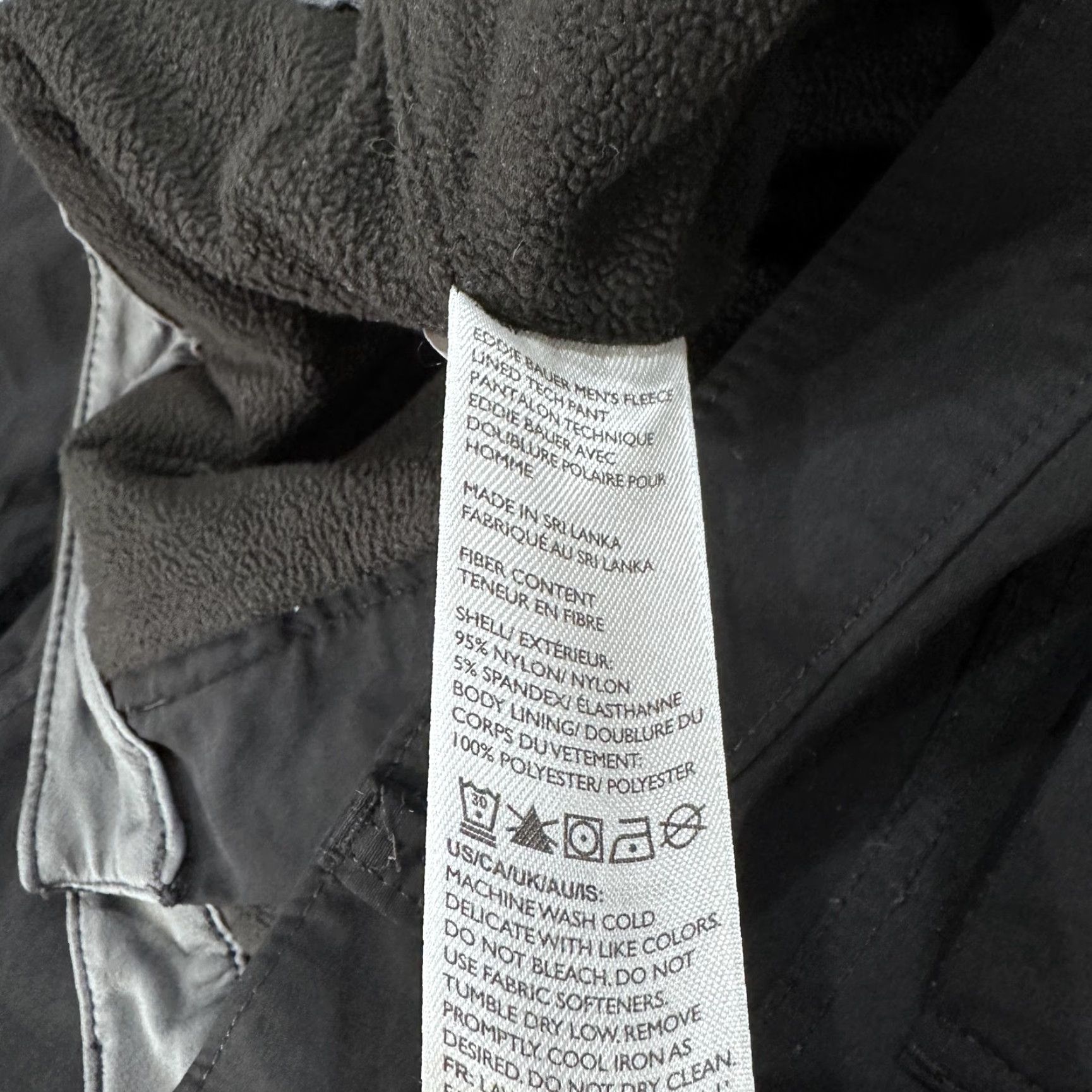 Eddie Bauer Eddie Bauer Pants Mens 34x30 Black Fleece Lined Outdoor Hiking Warm Nylon Spandex Flat Front Pockets Straight Zip Casual Regular 34/29 Inseam Size US 34 / EU 50 - 3 Thumbnail