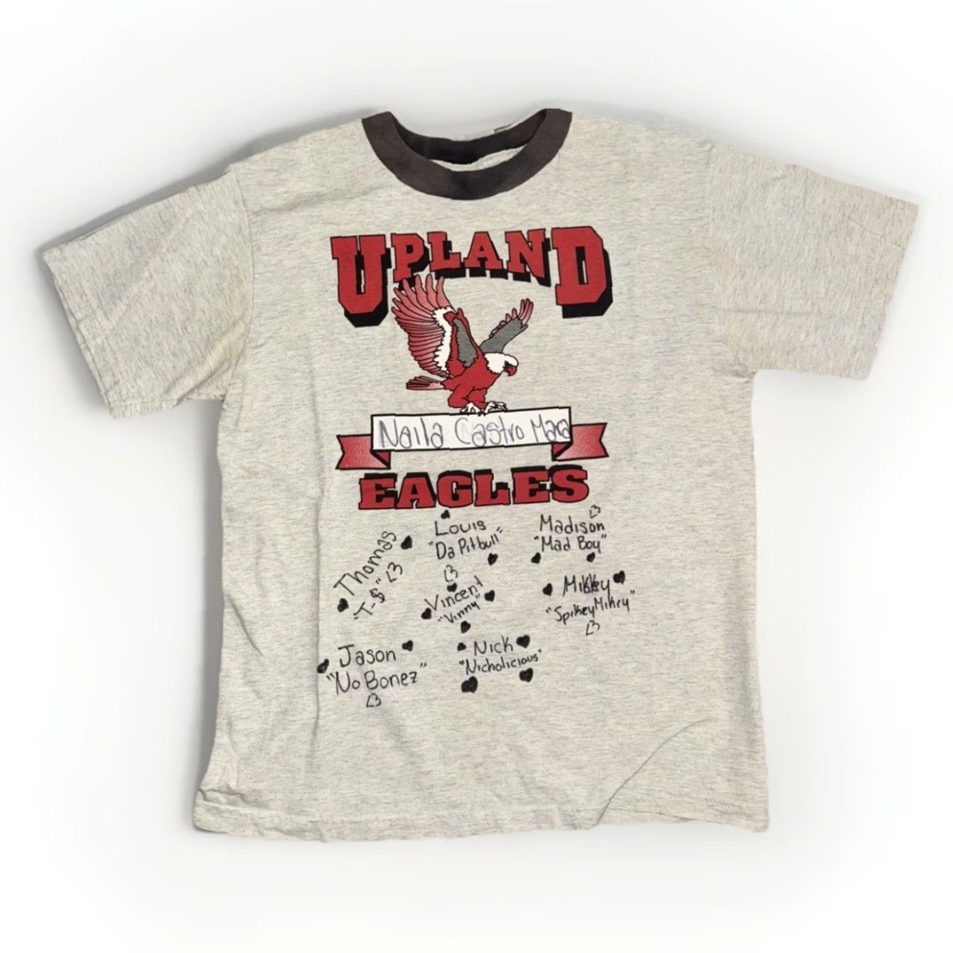 Vintage VINTAGE Upland Eagles PE T-Shirt Two Tone Ringer Gray Medium USA Made Heavyweight Cotton Mens Graphic Print 90s Athletic Vintage Size US M / EU 48-50 / 2 - 2 Thumbnail