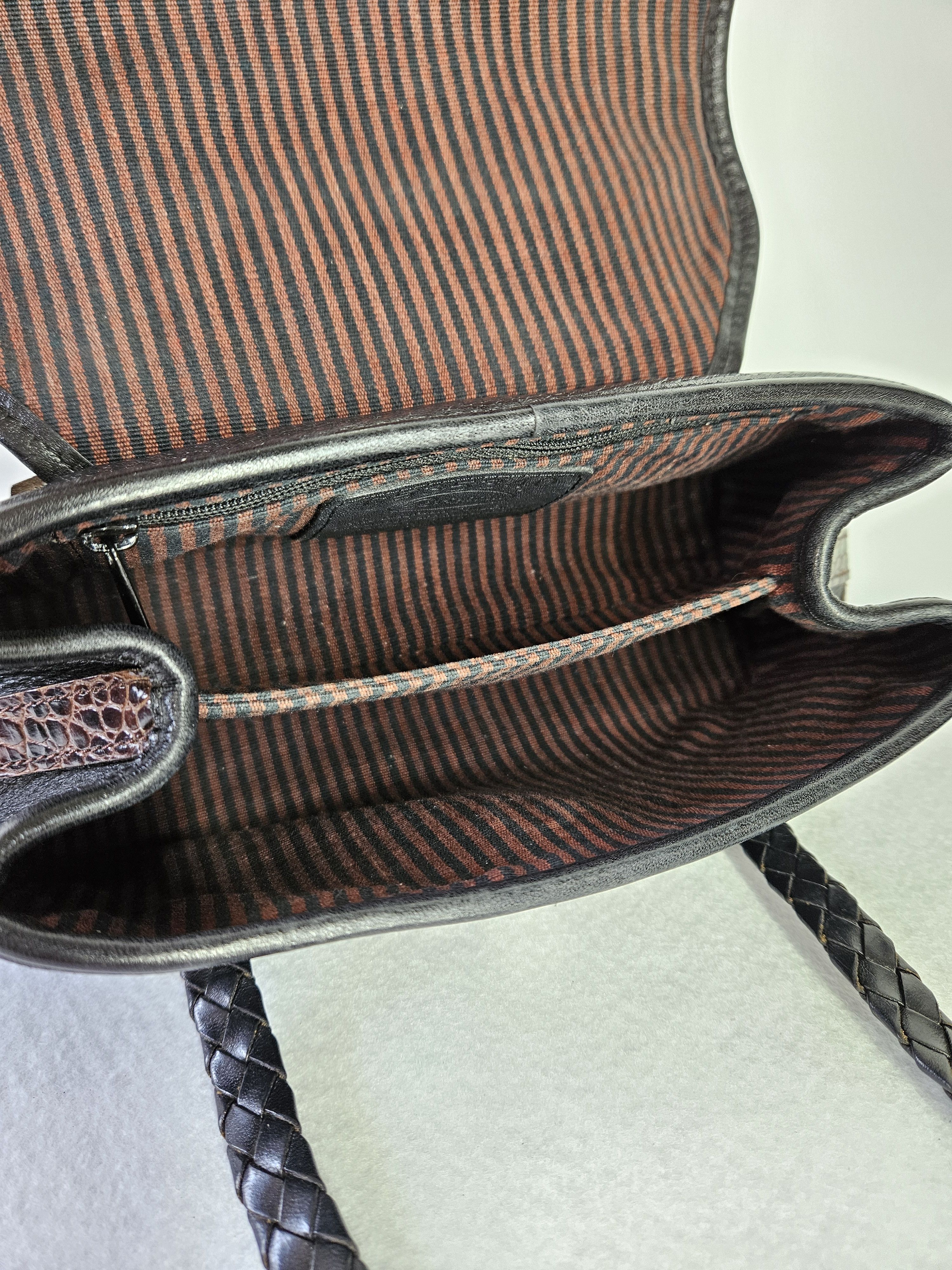 Brighton Brighton 10x6x3" Handbag Braid Leather Croc Embossed Black Size ONE SIZE - 10 Thumbnail