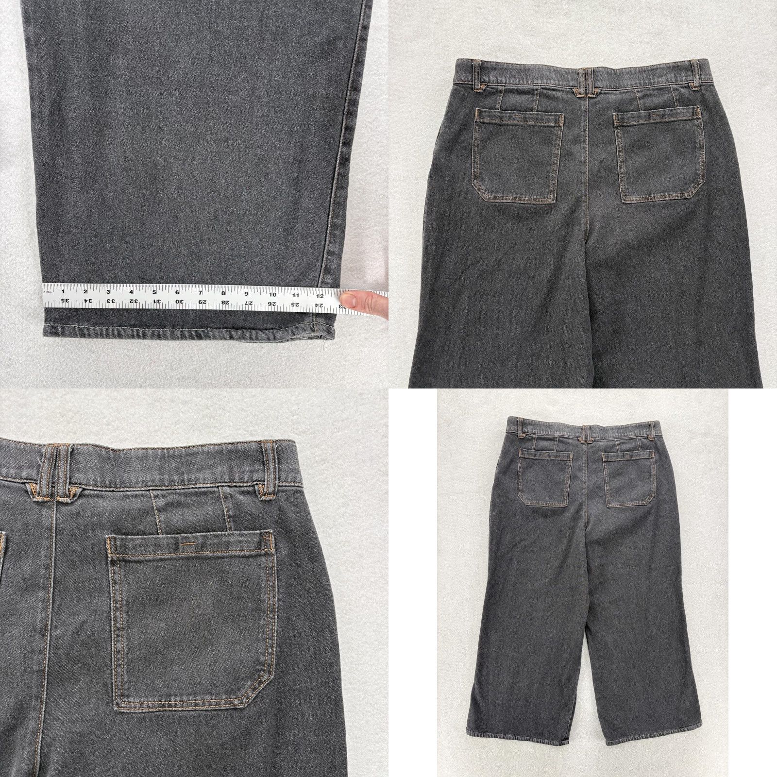 Vintage Democracy Jeans Womens 16P Gray Denim Wide-Leg Petites High Rise 27in Inseam Elastic Waist Pockets Button Zip Stretch Cotton Polyester Spandex Size 38" / US 16 / IT 52 - 8 Thumbnail