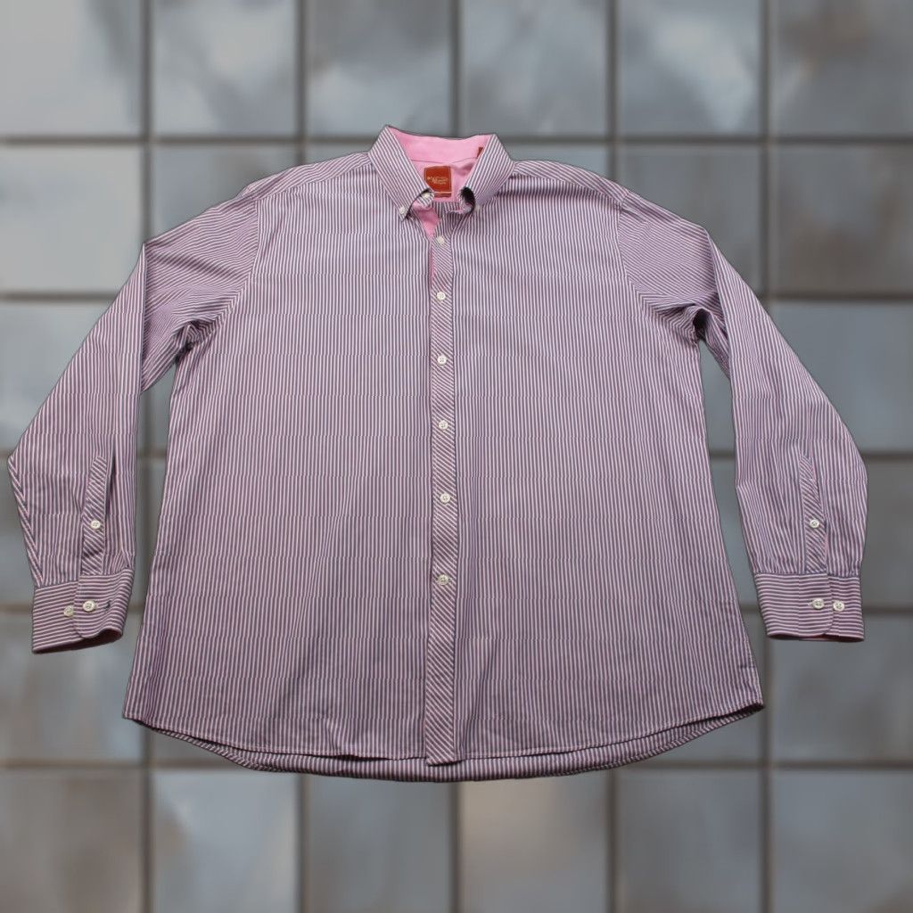 Vintage Penguin Munsingwear Shirt Mens Large Slim Fit Long Sleeve Pink Blue Striped Dress Shirt Size 46R - 1 Thumbnail
