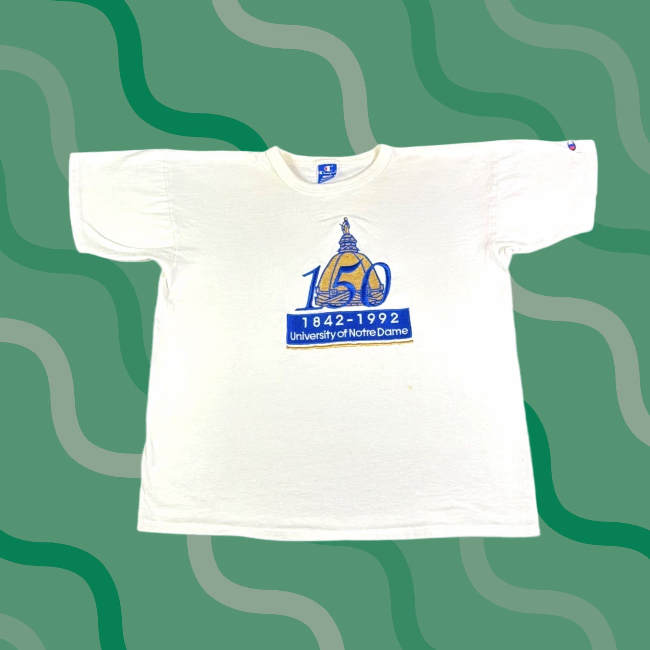 Champion VINTAGE Champion Notre Dame 150th Anniversary T-Shirt XL White 1992 USA Made Mens Shirt Graphic Tee Sportswear 1990s Size US XL / EU 56 / 4 - 1 Thumbnail