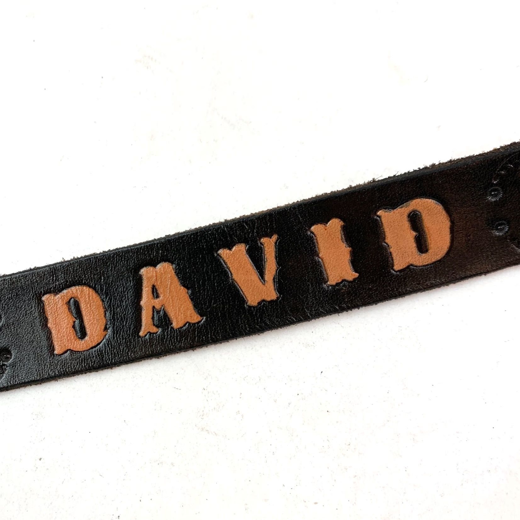 Vintage VINTAGE Leather Belt 34 Dark Brown Mens Size 34 Embossed DAVID Personalized 1.25" Size 34 - 5 Thumbnail