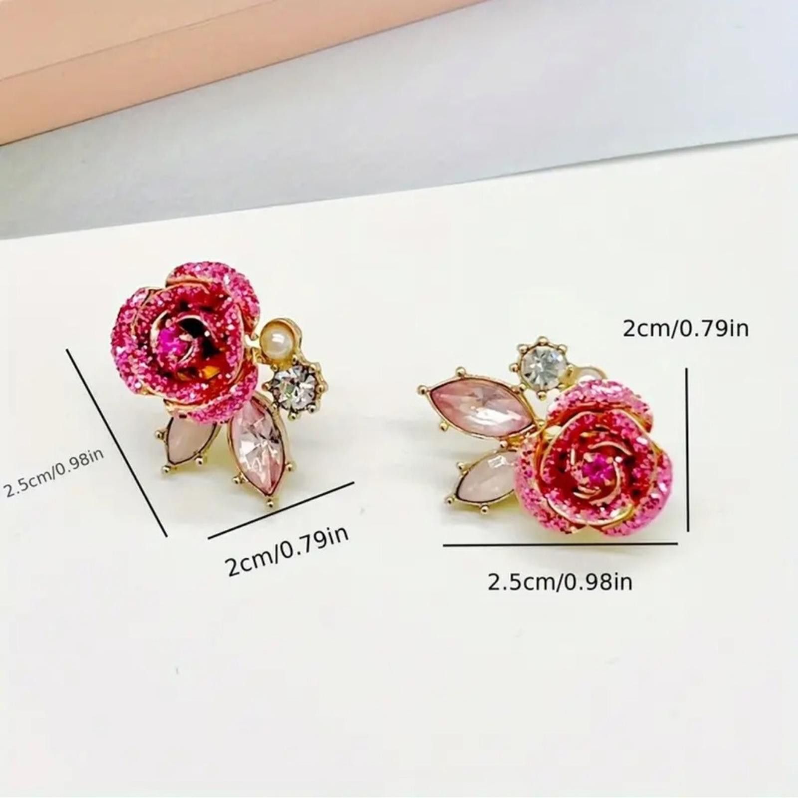 Designer Pink Rose Crystal Stud Earrings Size ONE SIZE - 4 Thumbnail