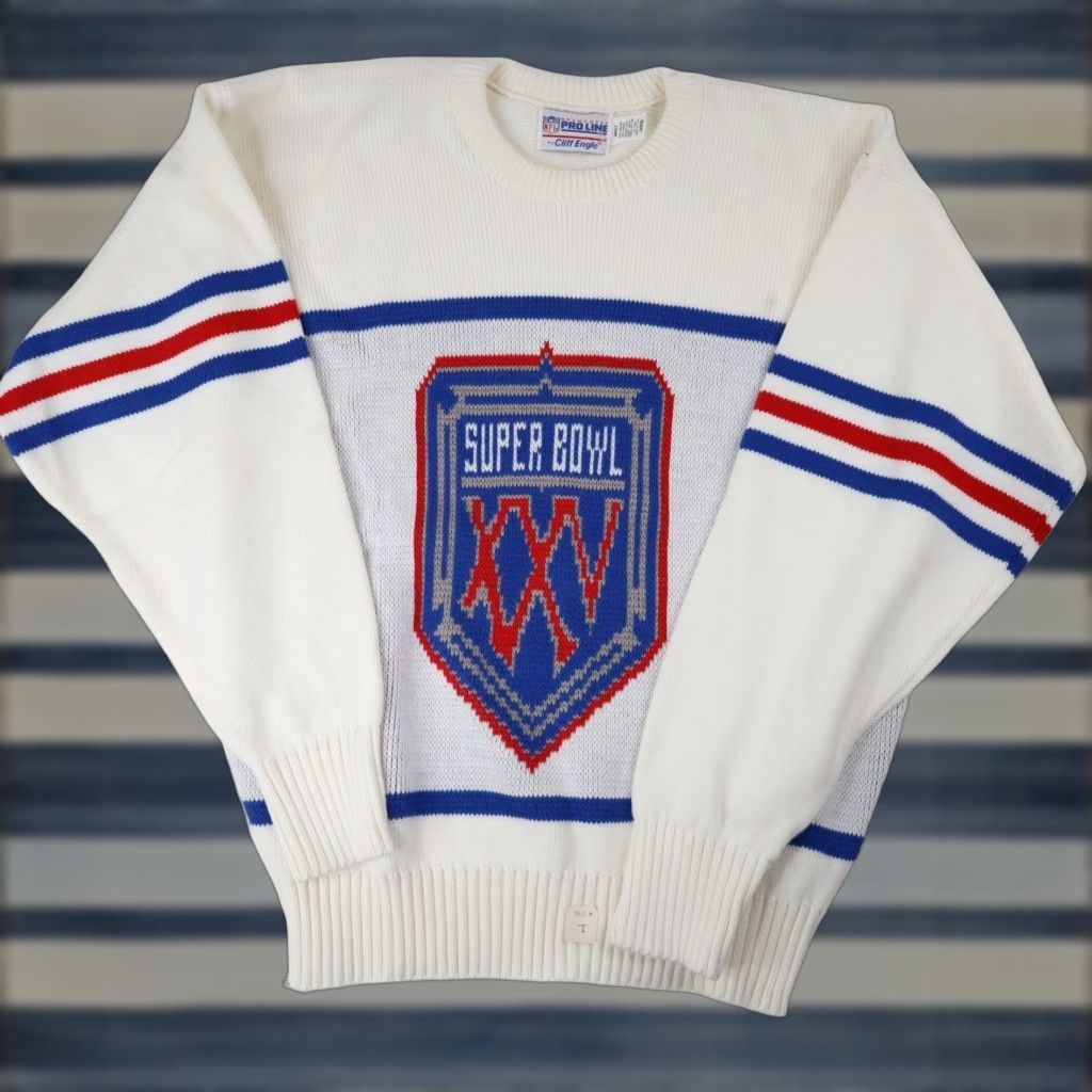 NFL VINTAGE NFL Cliff Engle Super Bowl XXV Mens Large Knit Sweater White Size US L / EU 52-54 / 3 - 1 Thumbnail