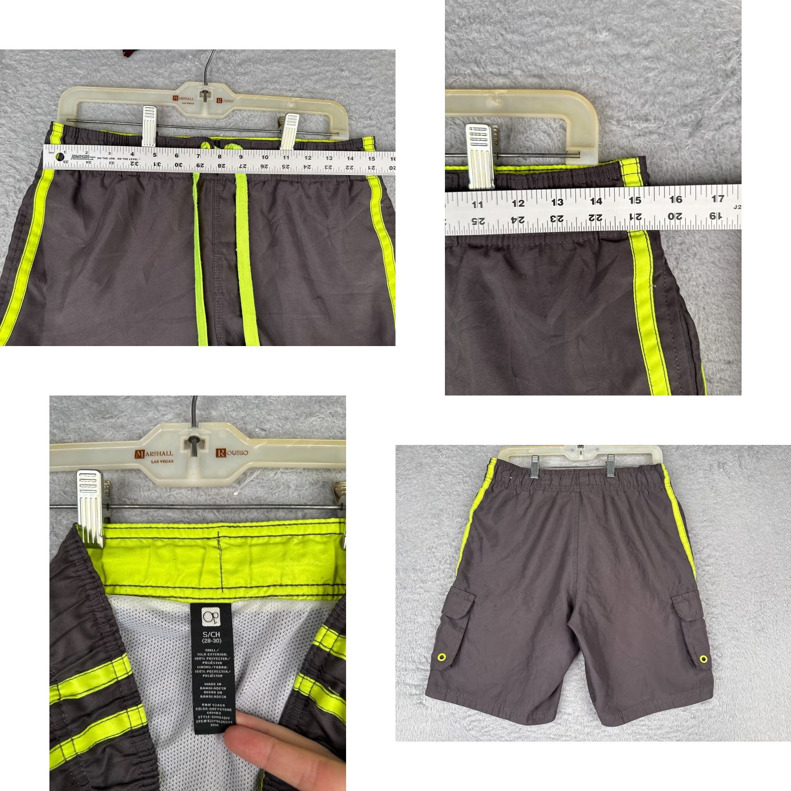 Ocean Pacific Ocean Pacific Board Shorts Men Small Gray 100% Polyester Cargo Drawstring Elastic Waist Pockets Beach Surfing 30x10 Mens Size US 29 - 8 Thumbnail