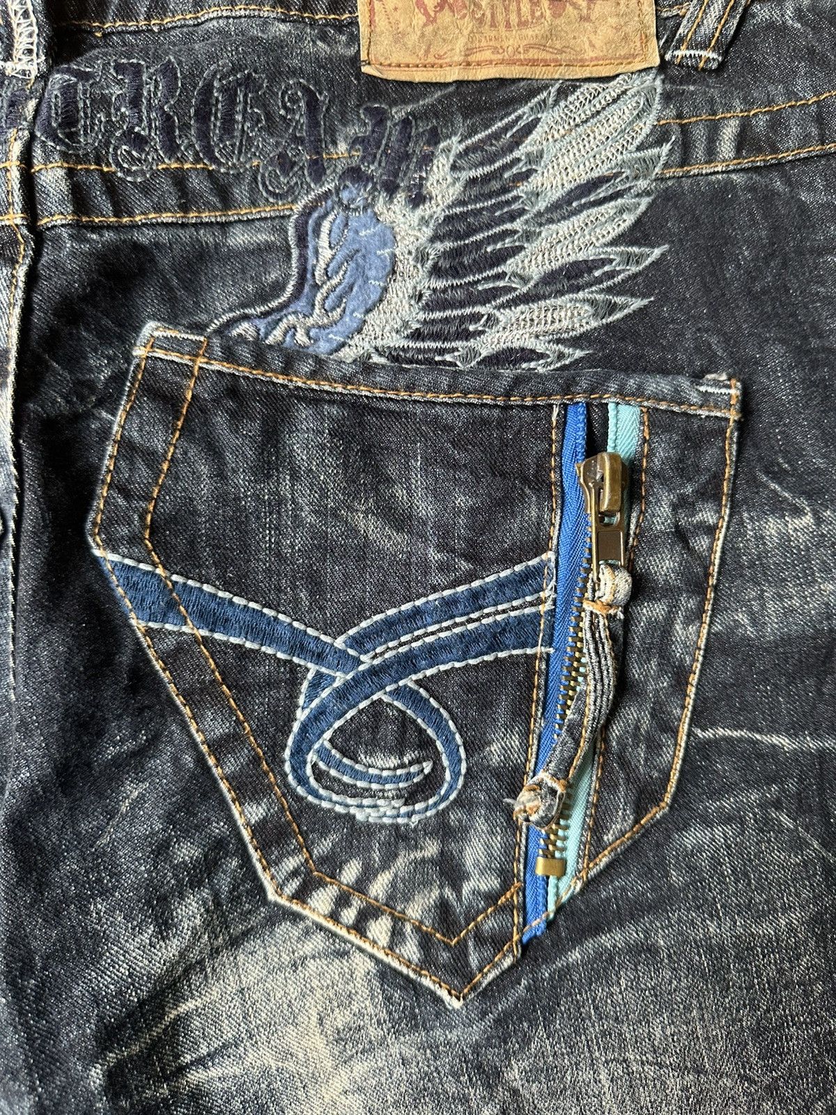 Japanese Brand FLARE Sky Bomber Claw Marks Design Denim Size US 34 / EU 50 - 19 Thumbnail