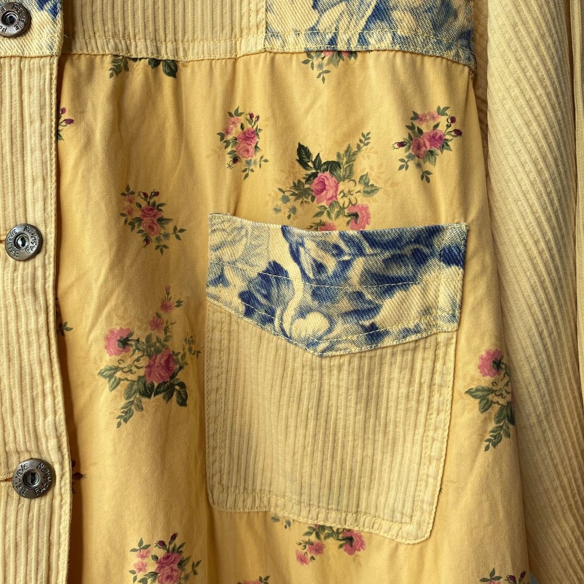 Designer × Japanese Brand MATURIODEA Yellow Patchwork Floral Shirt Size XL / US 12-14 / IT 48-50 - 8 Thumbnail