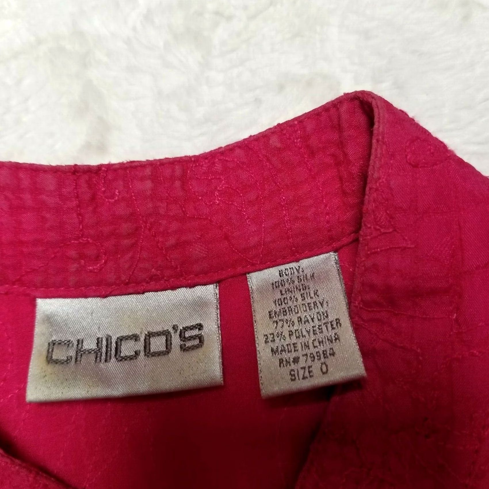 Vintage Chico's Jacket Womens Size 0 Pink 100% Silk Embroidered Crinkle Chinese Blazer Size XS / US 0-2 / IT 36-38 - 5 Thumbnail
