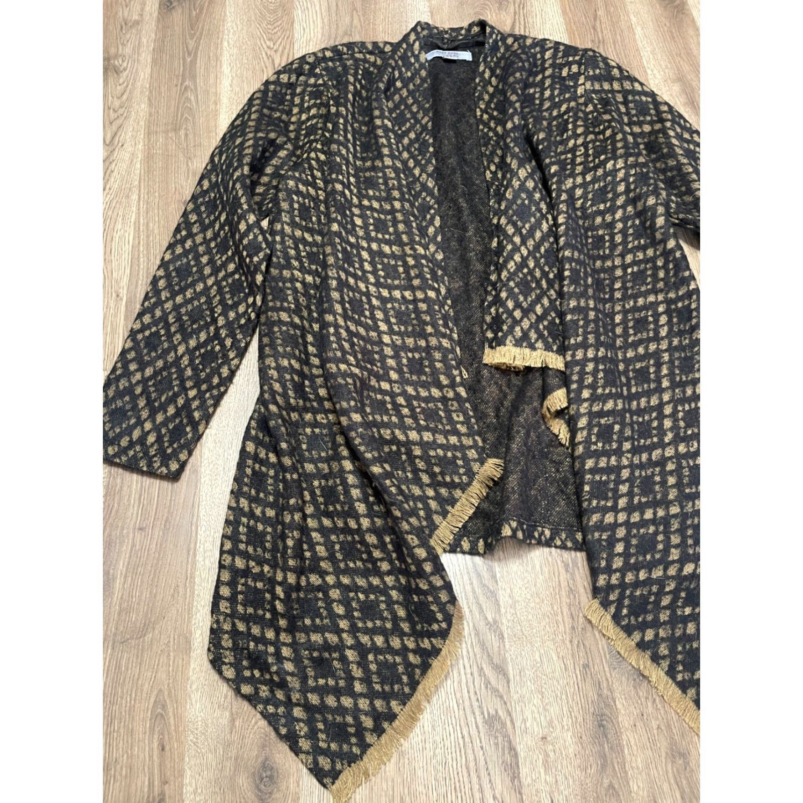 Vintage Ruff Hewn Sweater Cardigan, Women's Medium, Brown Black Open Cardigan, Regular Fit, Long Sleeve, Solid, Fall Spring Summer, Womens Size M / US 6-8 / IT 42-44 - 3 Thumbnail