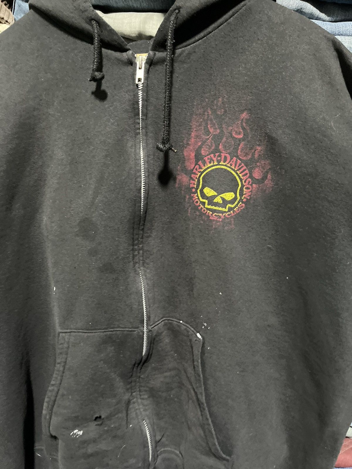 Harley Davidson × Vintage CRAZY Y2K HARLEY DAVIDSON FLAMES SKULL GRUNGE ZIP-UP HOODIE Size US L / EU 52-54 / 3 - 7 Thumbnail