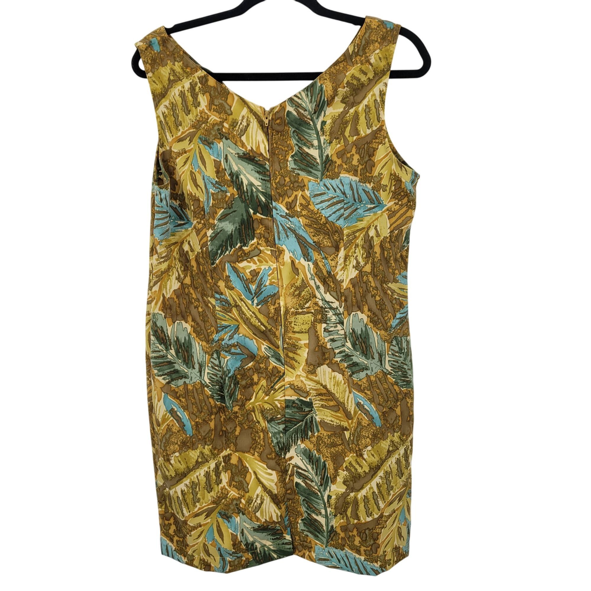 Vintage Vtg Mini Shift Dress Sz 10 Leaf Print Sleeveless V-Neck Brow Size L / US 10 / IT 46 - 7 Thumbnail