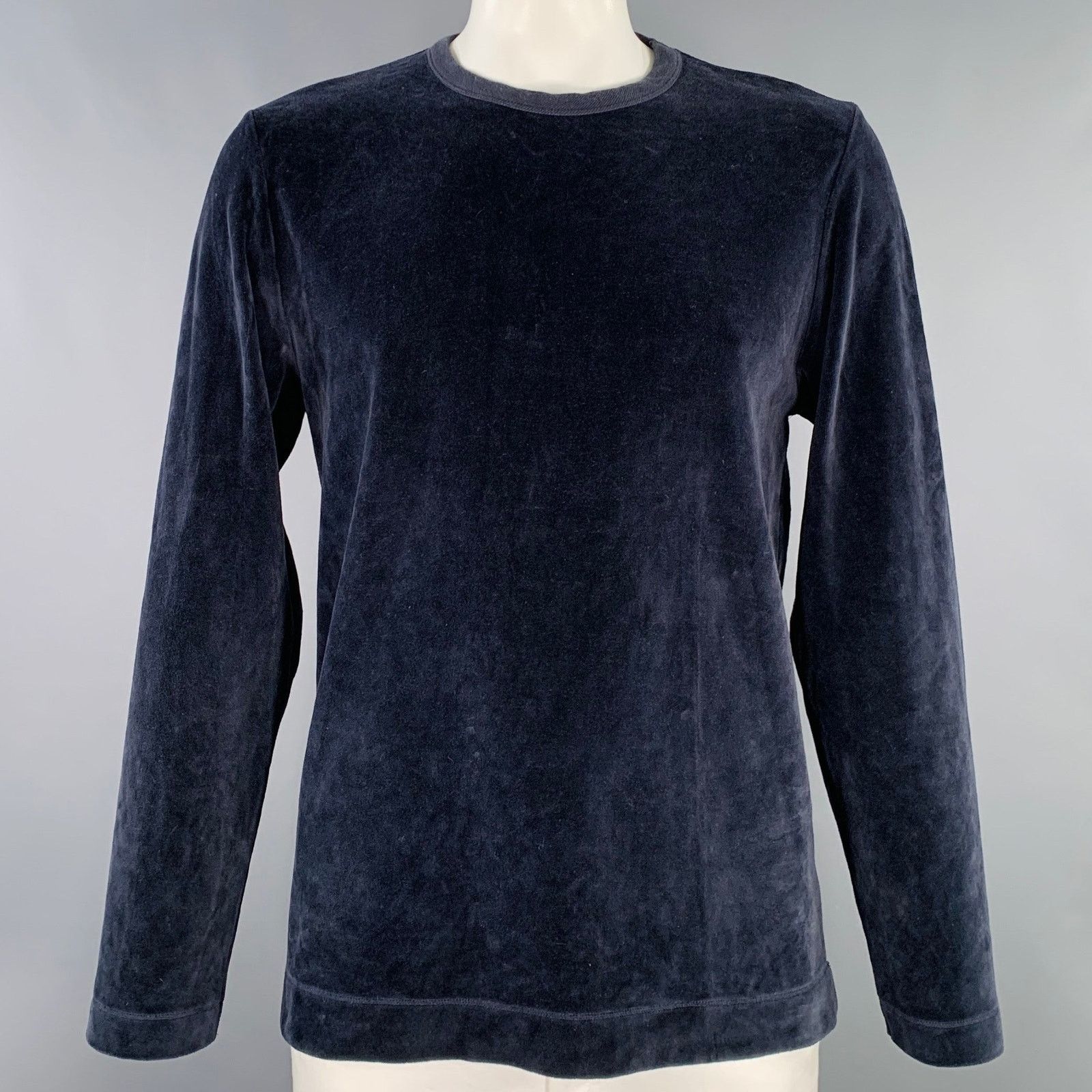 Our Legacy OUR LEGACY 42 Navy Velour Cotton Blend Crew Neck Pullover Size US L / EU 52-54 / 3 - 1 Thumbnail
