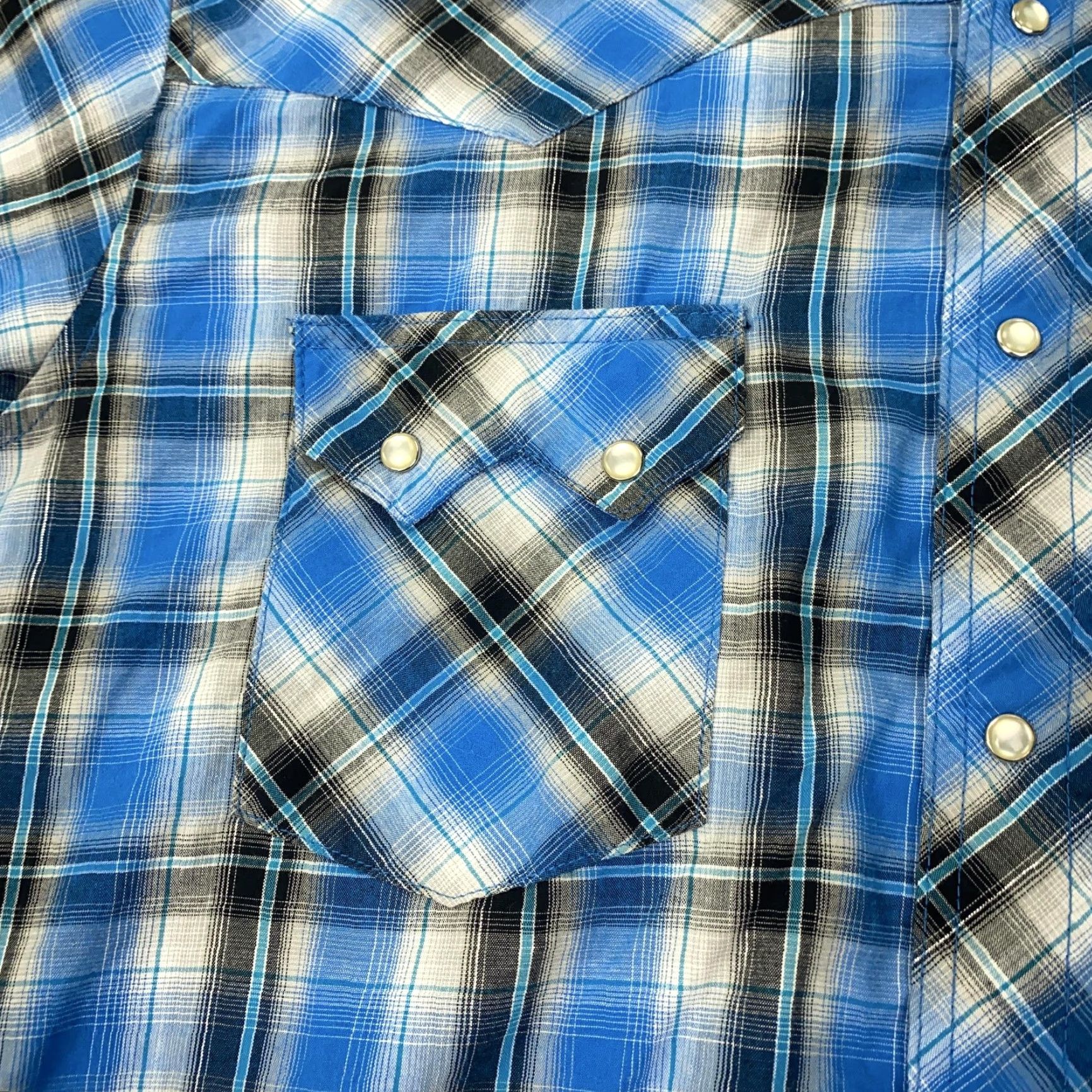 Wrangler Wrangler Shirt Large Blue Plaid Western Fashion Snap Pearl Pockets Rodeo Mens Size US L / EU 52-54 / 3 - 3 Thumbnail