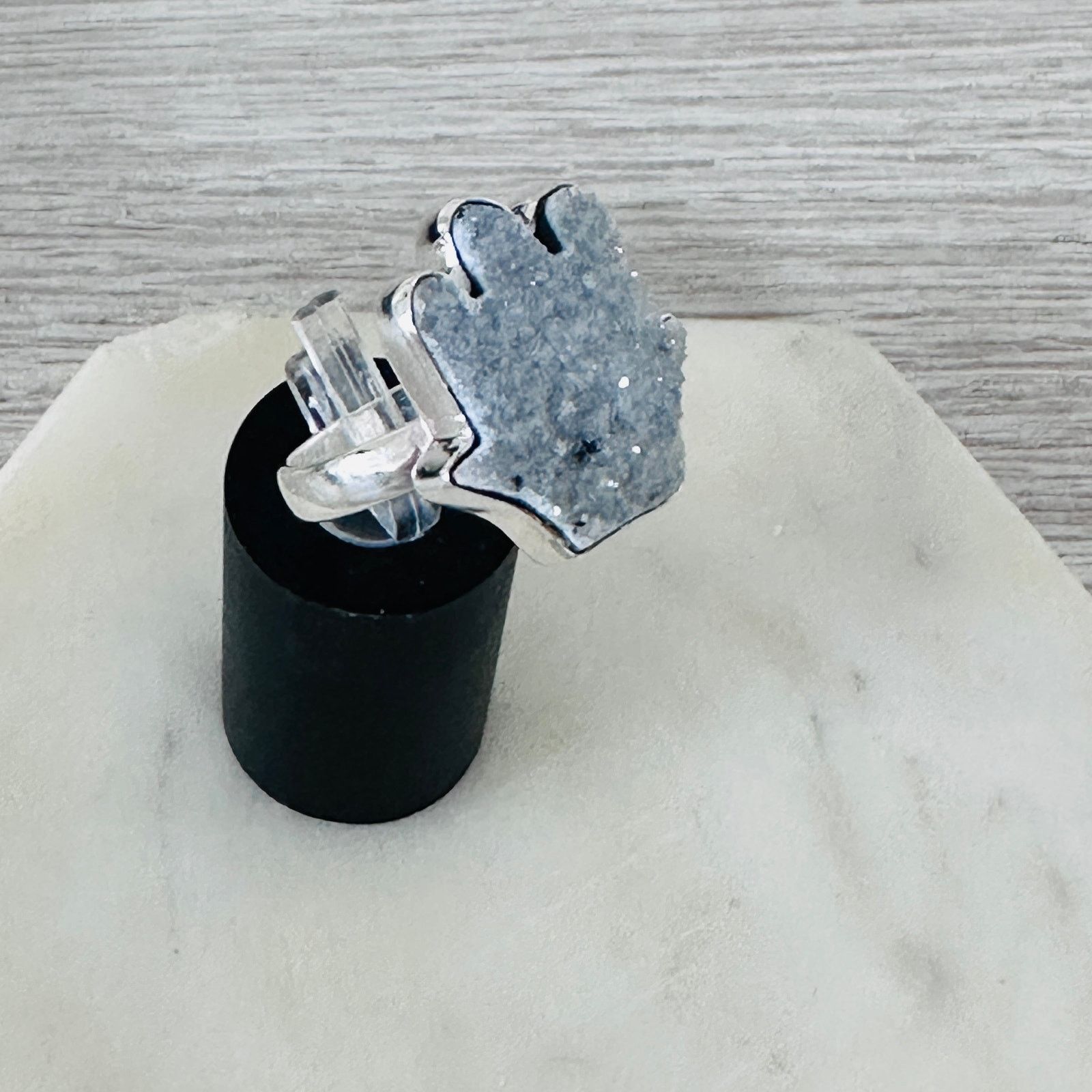 The Unbranded Brand Hamsa Agate Druzy Sterling Silver Ring Size ONE SIZE - 6 Thumbnail