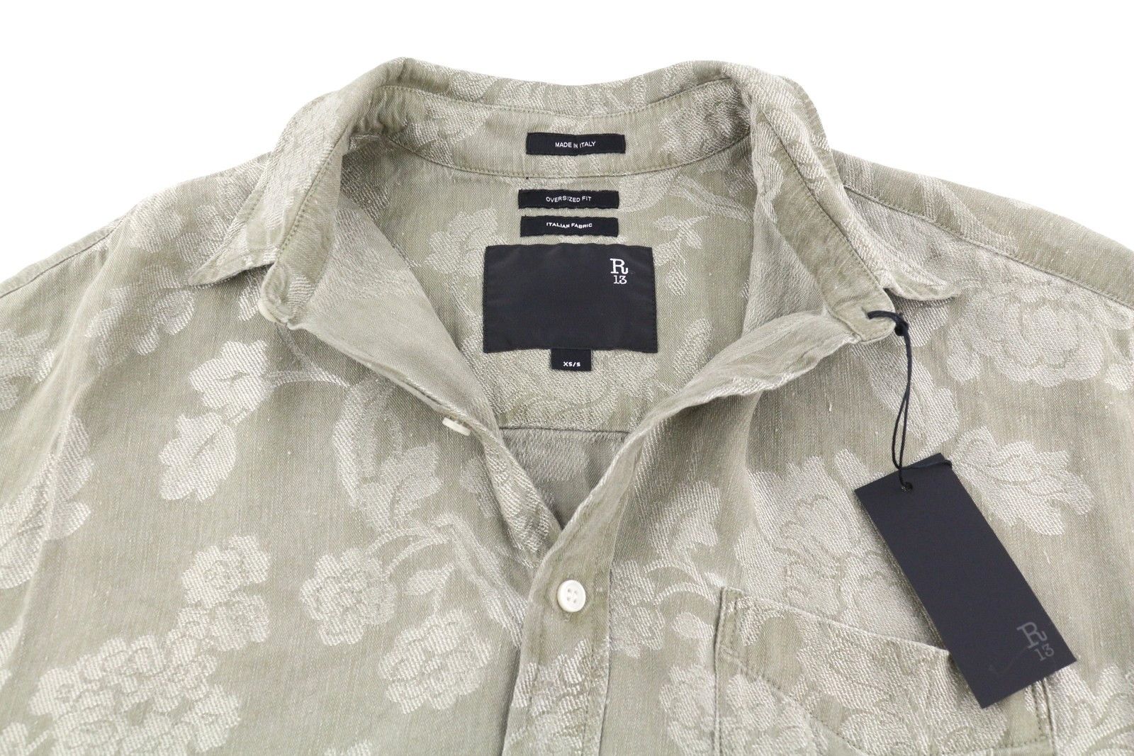 R13 JUMBO SHIRTDRESS XS/S Olive Floral Linen PS26 Dress 88825 Size XS / US 0-2 / IT 36-38 - 7 Thumbnail
