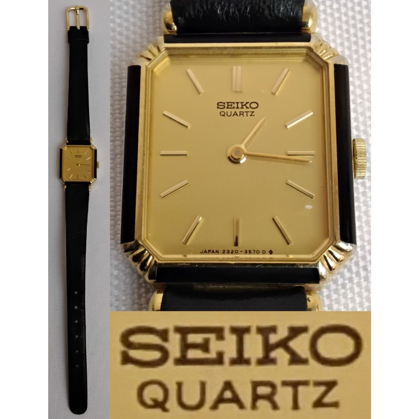 Seiko Seiko Quartz Ladies Watch 2320-676A Gold Dial Black Band VTG Size ONE SIZE - 1 Thumbnail