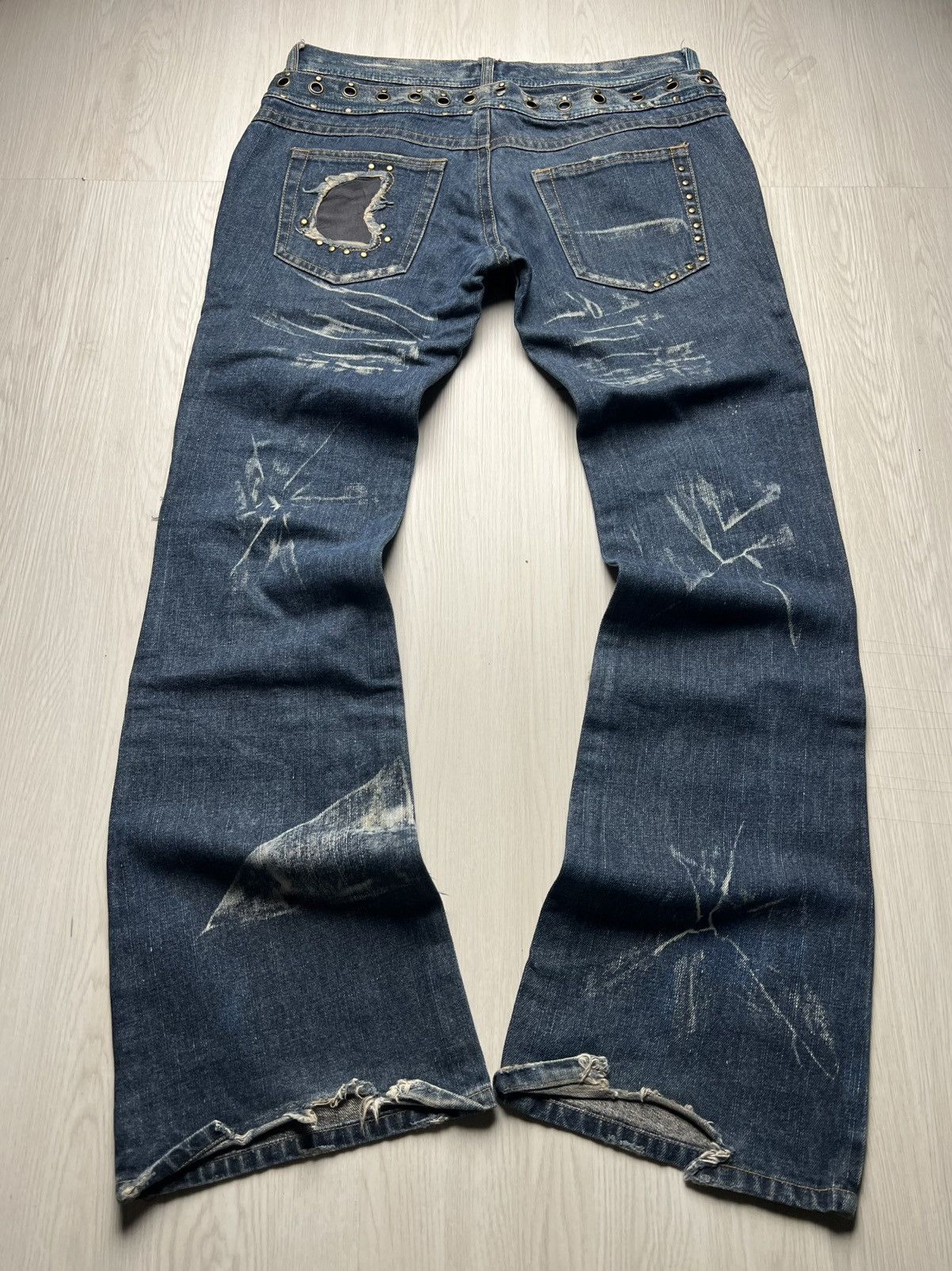 If Six Was Nine Lowbox Double Waist Eyelet Lace Up Flared Denim Size US 33 - 4 Thumbnail