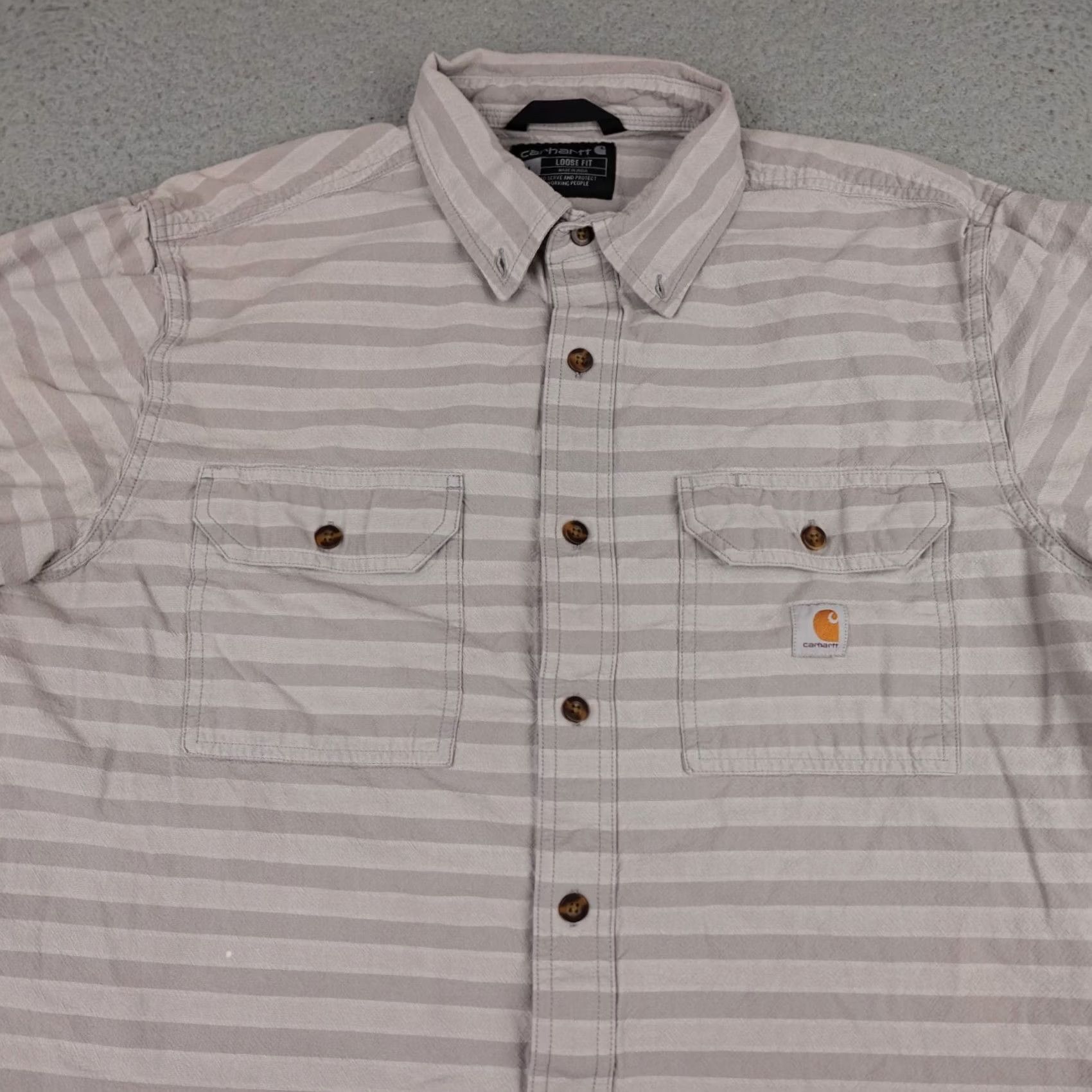 Carhartt Carhartt Shirt Mens L Gray Striped Short Sleeve Button Up Pocket - Casual Workwear, Cotton, Regular Fit Size US L / EU 52-54 / 3 - 3 Thumbnail