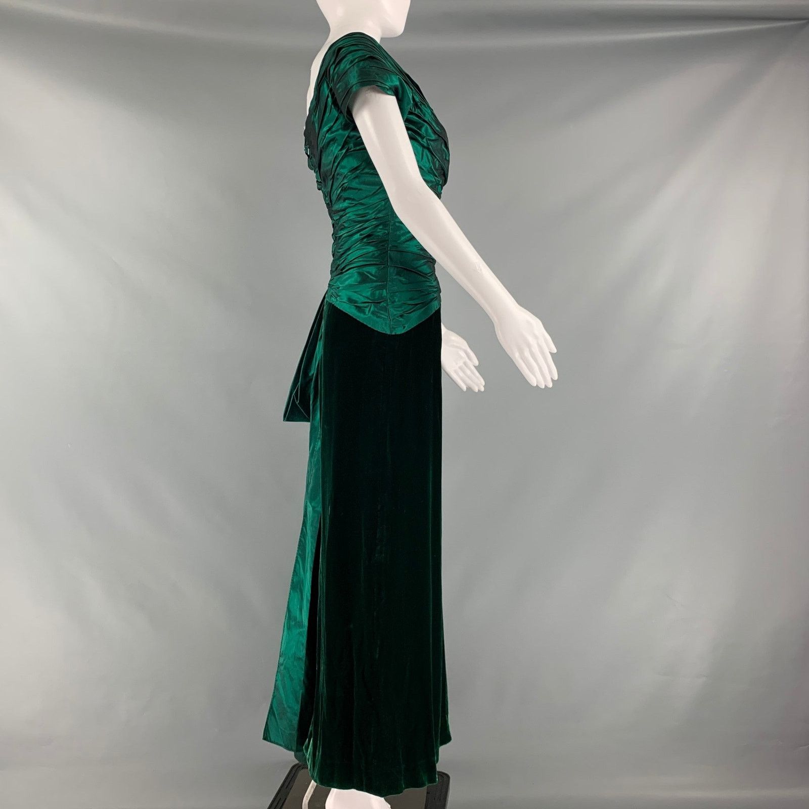 Other Size 8 Green Taffeta Ruched Cap Sleeves Long Gown Size M / US 6-8 / IT 42-44 - 3 Thumbnail