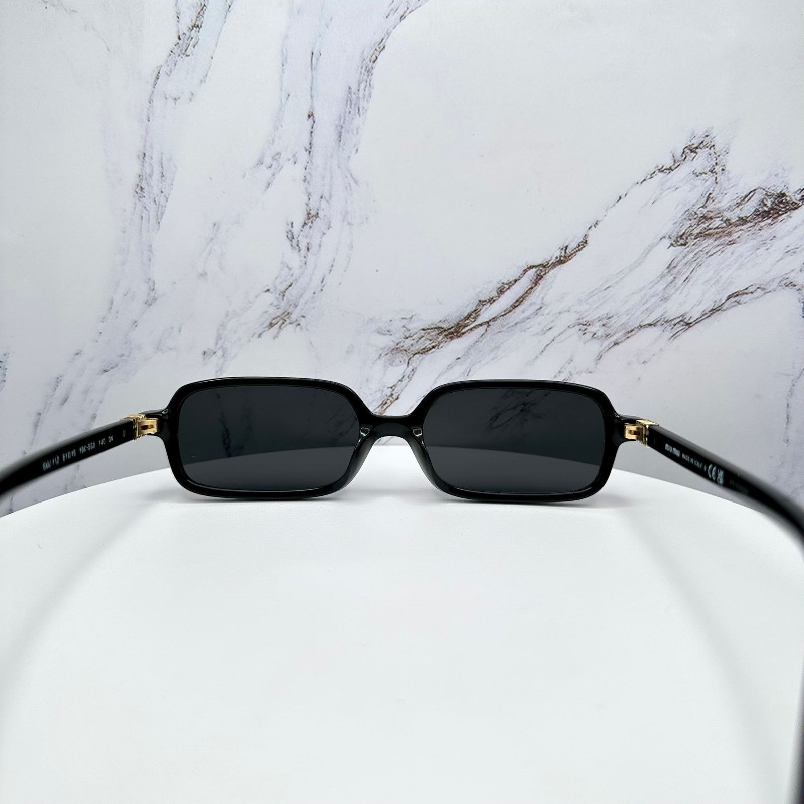 Miu Miu MIU MIU Sunglasses New Black Square Acetate Gold Metal Logo Size ONE SIZE - 17 Thumbnail