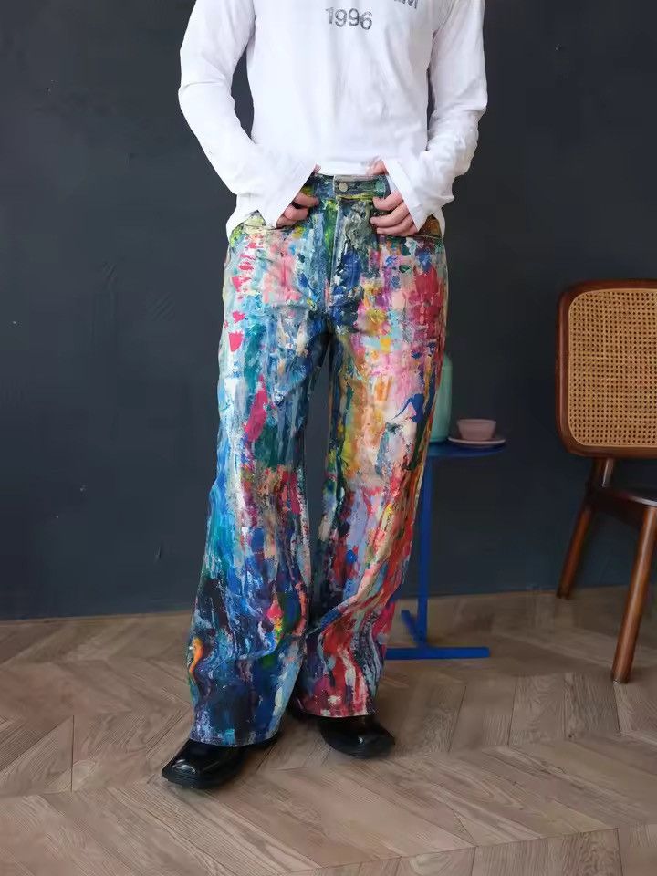 Unique Colorful Funky Baggy Painted Wide Leg Jeans