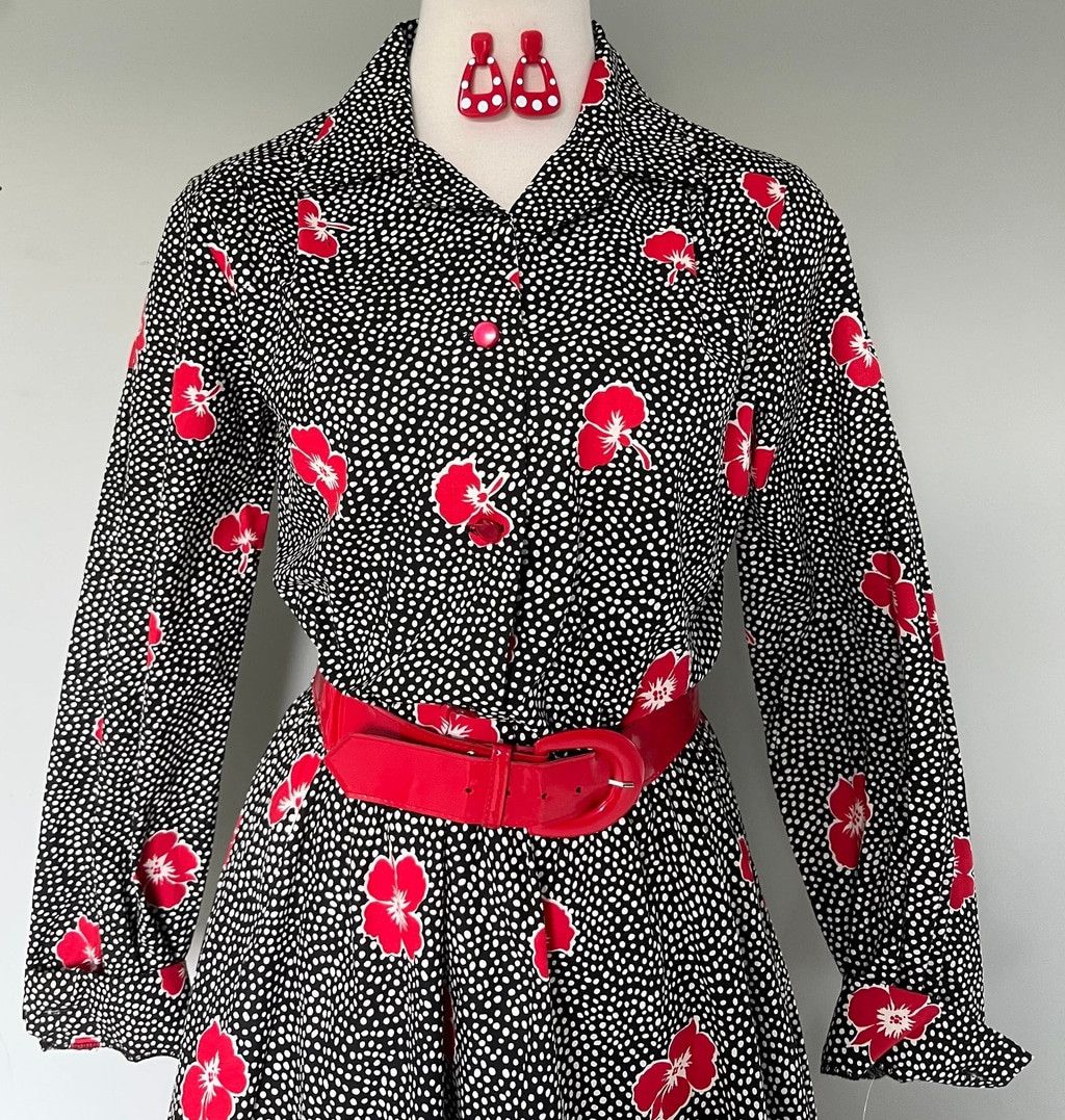 Vintage BNWT 1980s Deadstock Vintage Polka Dot Red Poppy Dress +Belt Size L / US 10 / IT 46 - 9 Thumbnail