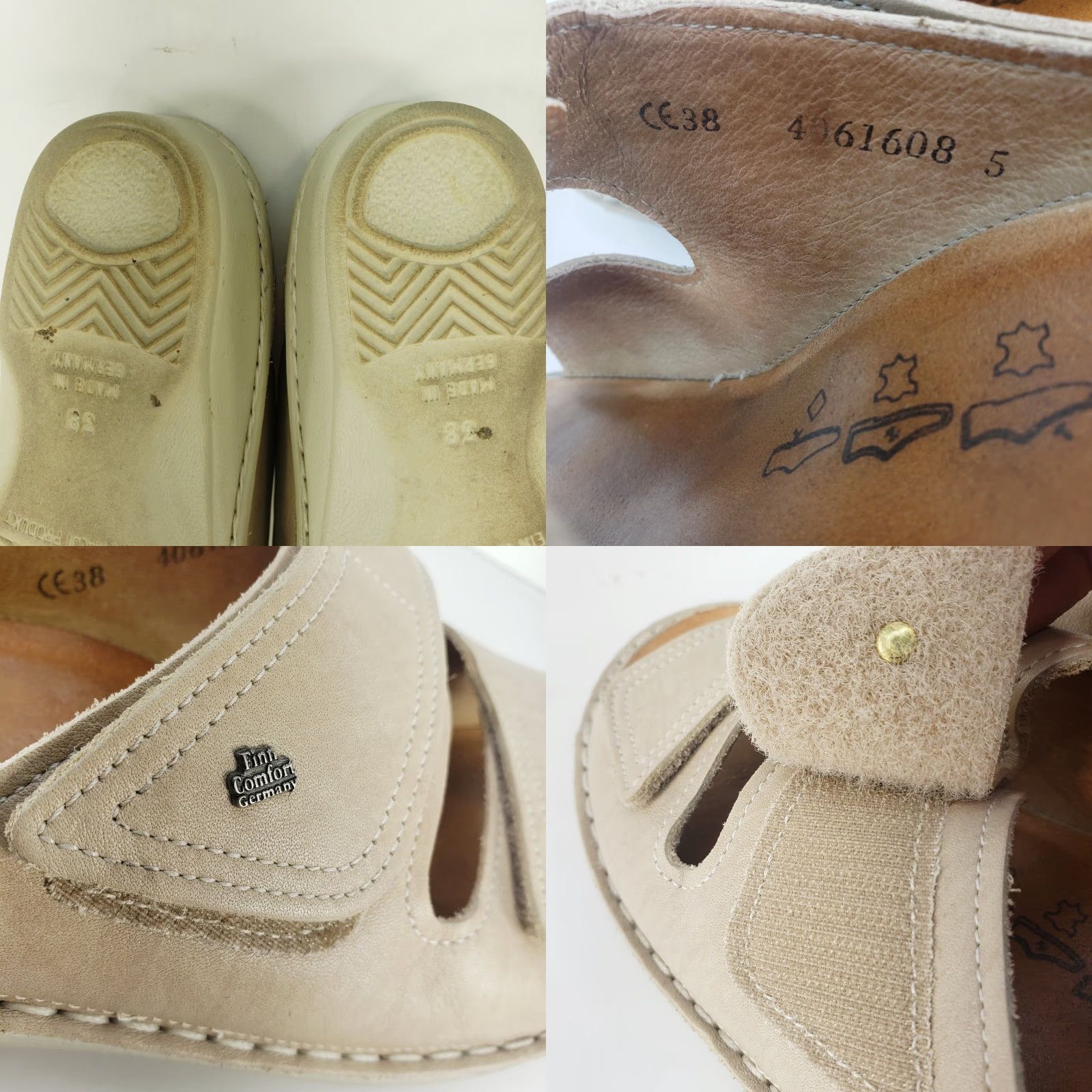 Vintage Finn Comfort Sandal Women Slide Sansibar 7.5D Wide 38 Beige Leather Hook & Loop Arch Support Slip Resistant Casual Travel Summer Size US 8 / IT 38 - 9 Thumbnail