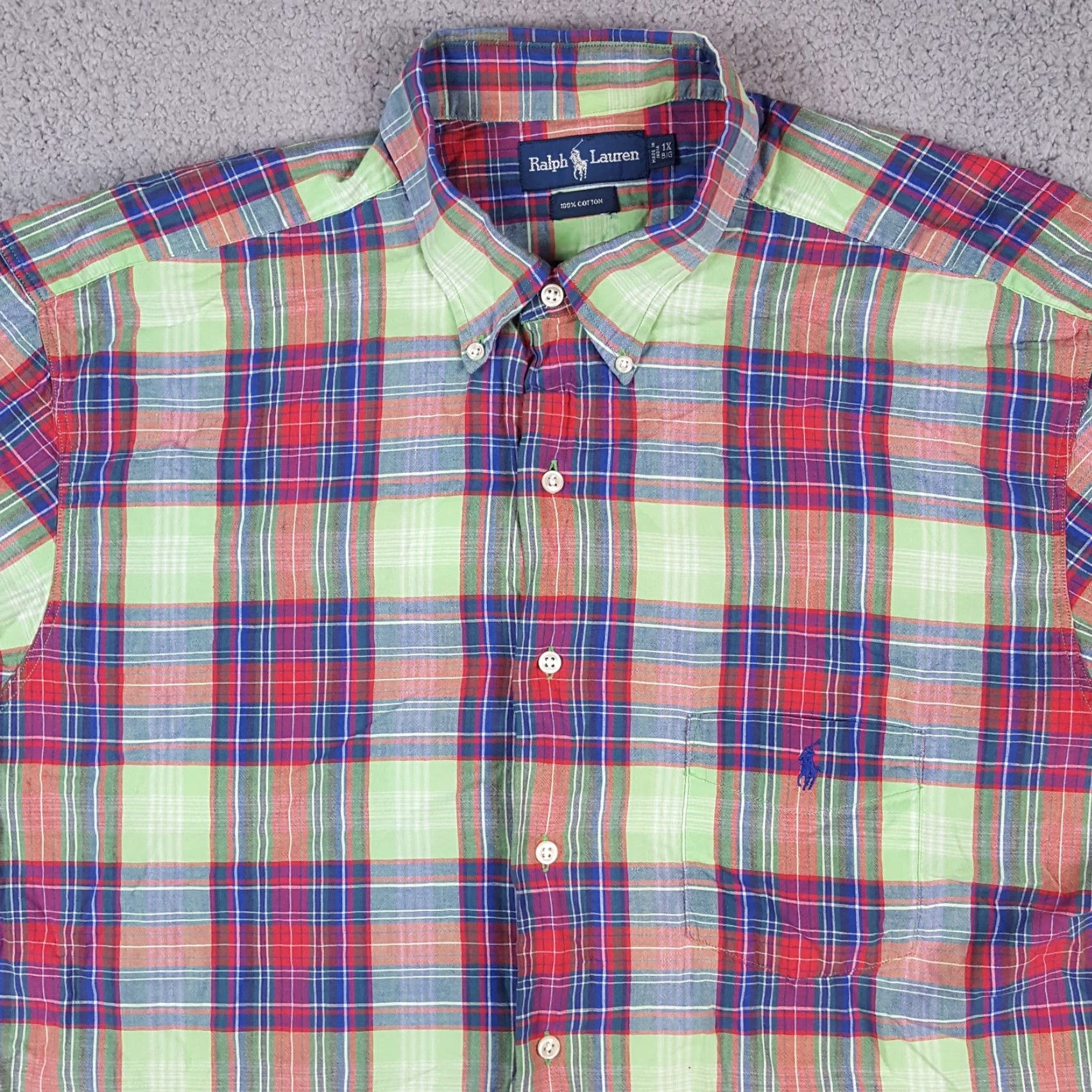 Ralph Lauren VINTAGE Ralph Lauren Plaid Shirt Mens Size 1X Short Sleeve Button-Down Preppy Madras 90s Classic Workwear Polo Pony Logo Mens Size US XL / EU 56 / 4 - 2 Thumbnail