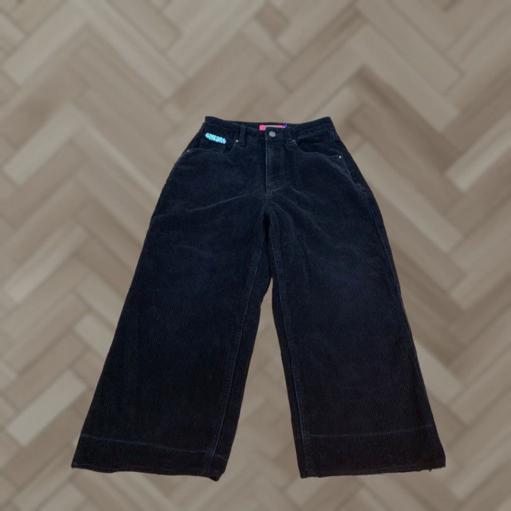 Empyre Empyre Pants Womens 0 Black Corduroy Cropped Wide-Leg Inseam 20 in Punk Skate Tori Size 25" / US 0 / IT 36 - 1 Thumbnail