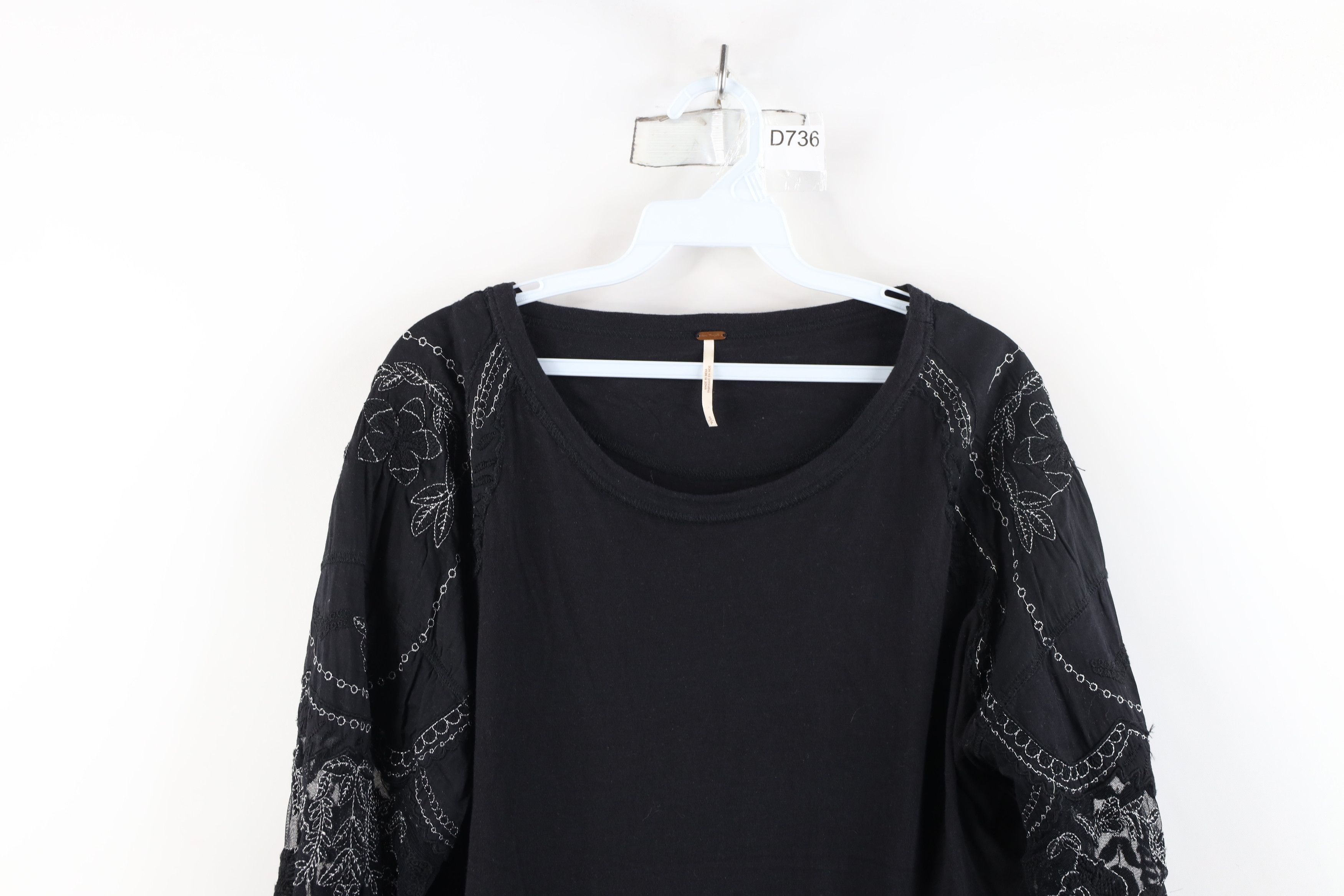 Free People × Vintage Free People Chic Ruffled Lace Flower Puff Sleeve Shirt Top Size S / US 4 / IT 40 - 2 Thumbnail