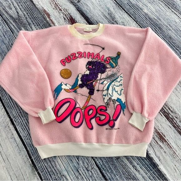Vintage Vintage 1980 Fuzzimals Pink and Cream Sweatshirt Size M / US 6-8 / IT 42-44 - 2 Thumbnail