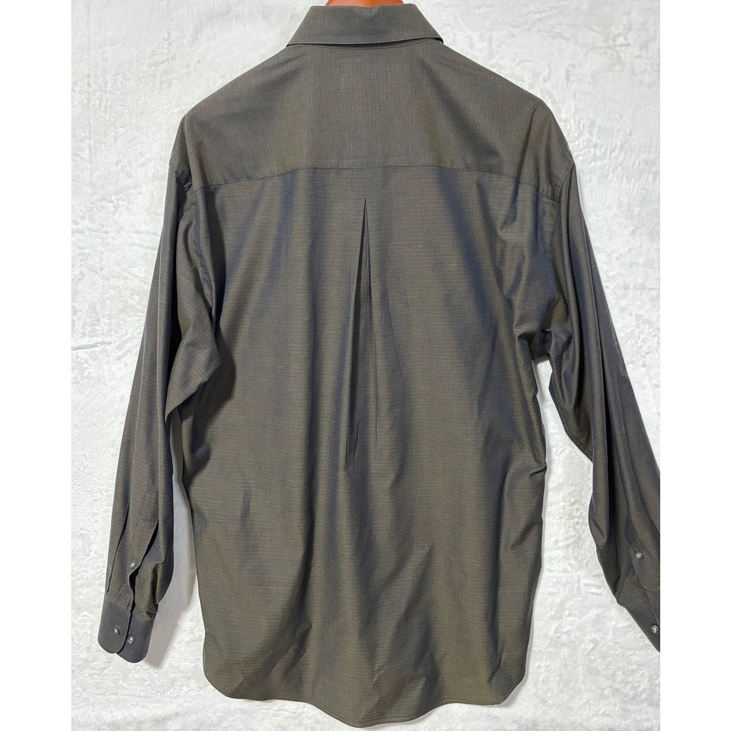 Baracuta BARACUTA Men's Navy-Olive 2-tone Long Sleeve Dress Shirt | M Size US M / EU 48-50 / 2 - 3 Thumbnail