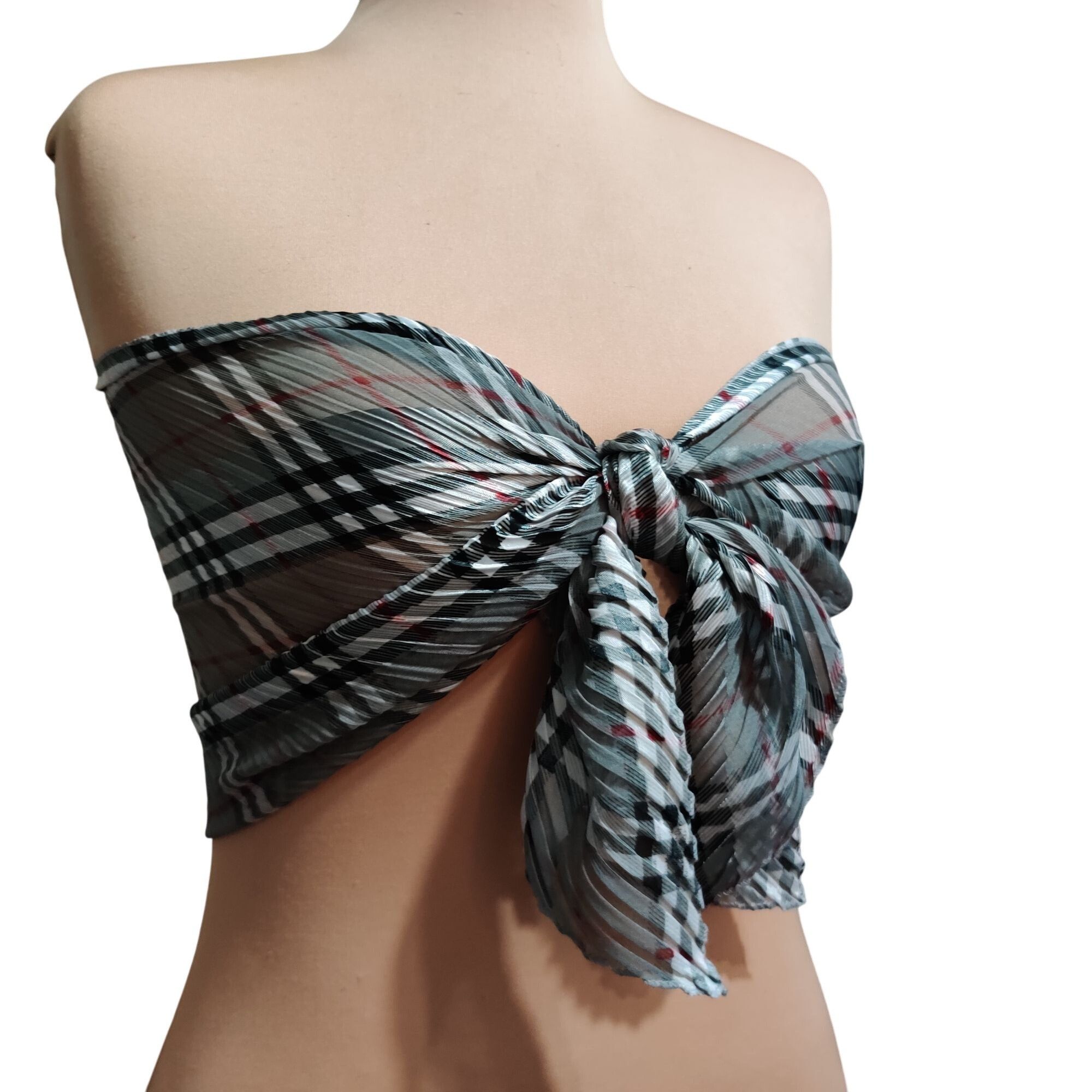 Other Classic Nova Check Plaid Scarf Neutral Gray Black Crinkle Pl Size ONE SIZE - 4 Thumbnail