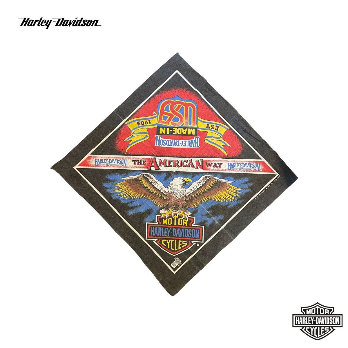 Harley Davidson × Vintage Vintage Harley Davidson Motorcycle Bandana 50/50 soft fabric, HDOLP logo "The American Way Made in USA" Eagle Size ONE SIZE - 1 Thumbnail