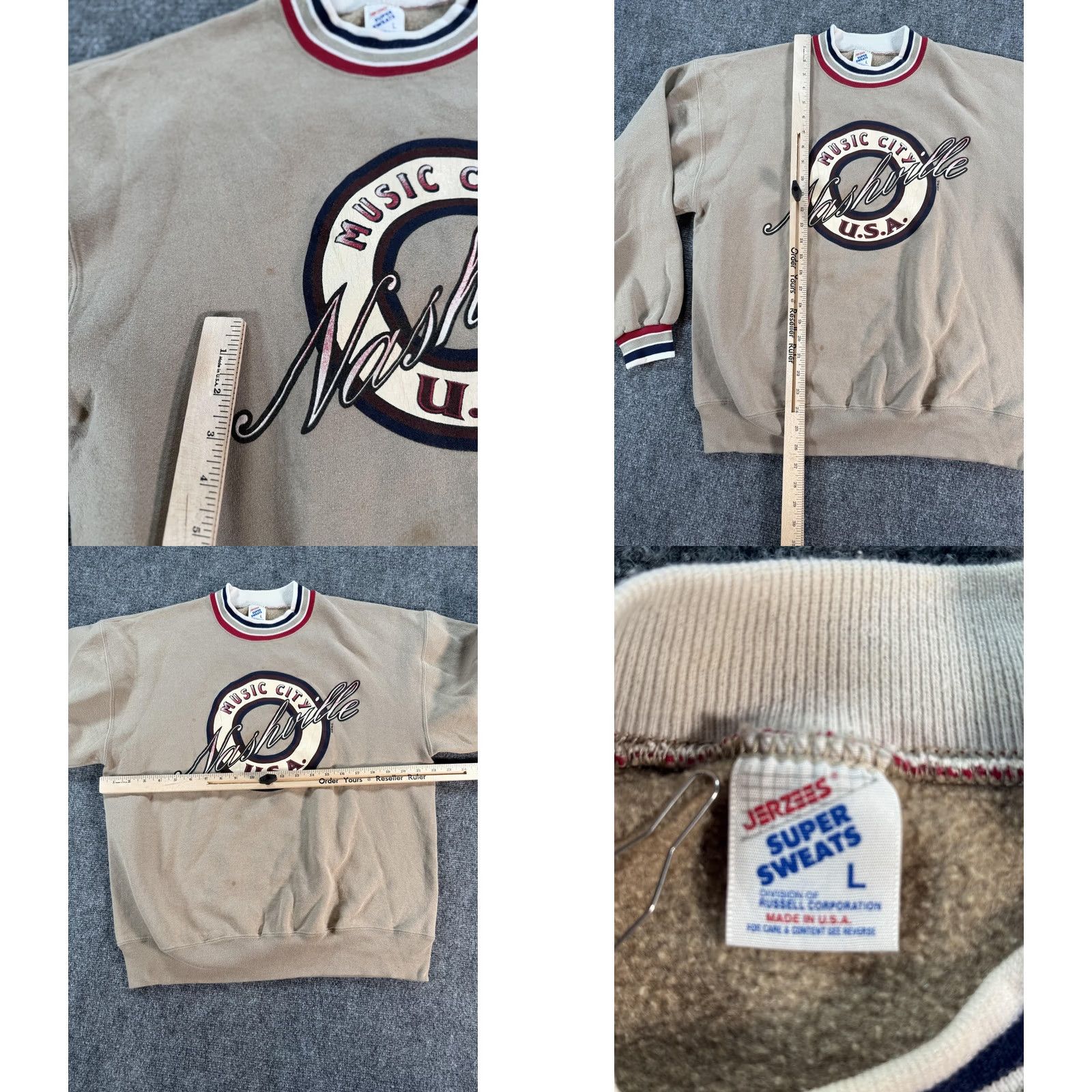 Jerzees VINTAGE Jerzees Nashville Music City Crewneck Sweatshirt Mens Large Tan USA 90s Size US L / EU 52-54 / 3 - 8 Thumbnail