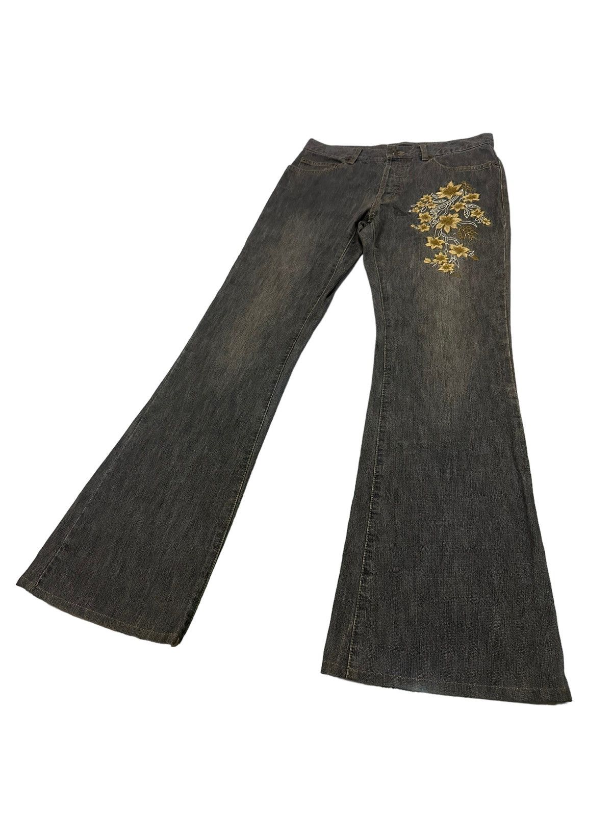 image of Le Grande Bleu L G B x Morgan Homme Flare Jeans Morgan Homme Embroidered Floral Boot Cut Pants in B