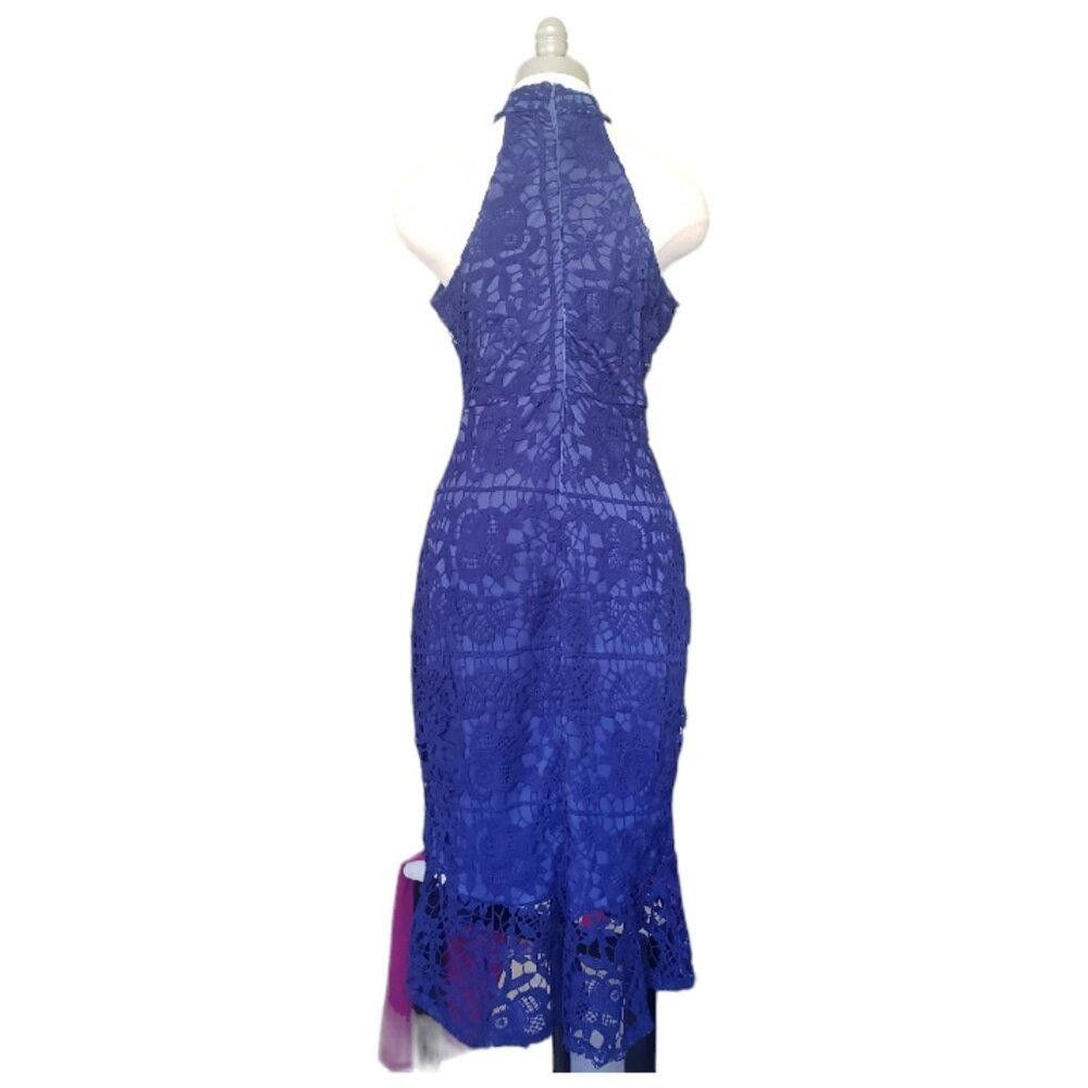 Designer CT1472 Blue Iman Style Lace Lined Body Con Dress M Size M / US 6-8 / IT 42-44 - 4 Thumbnail