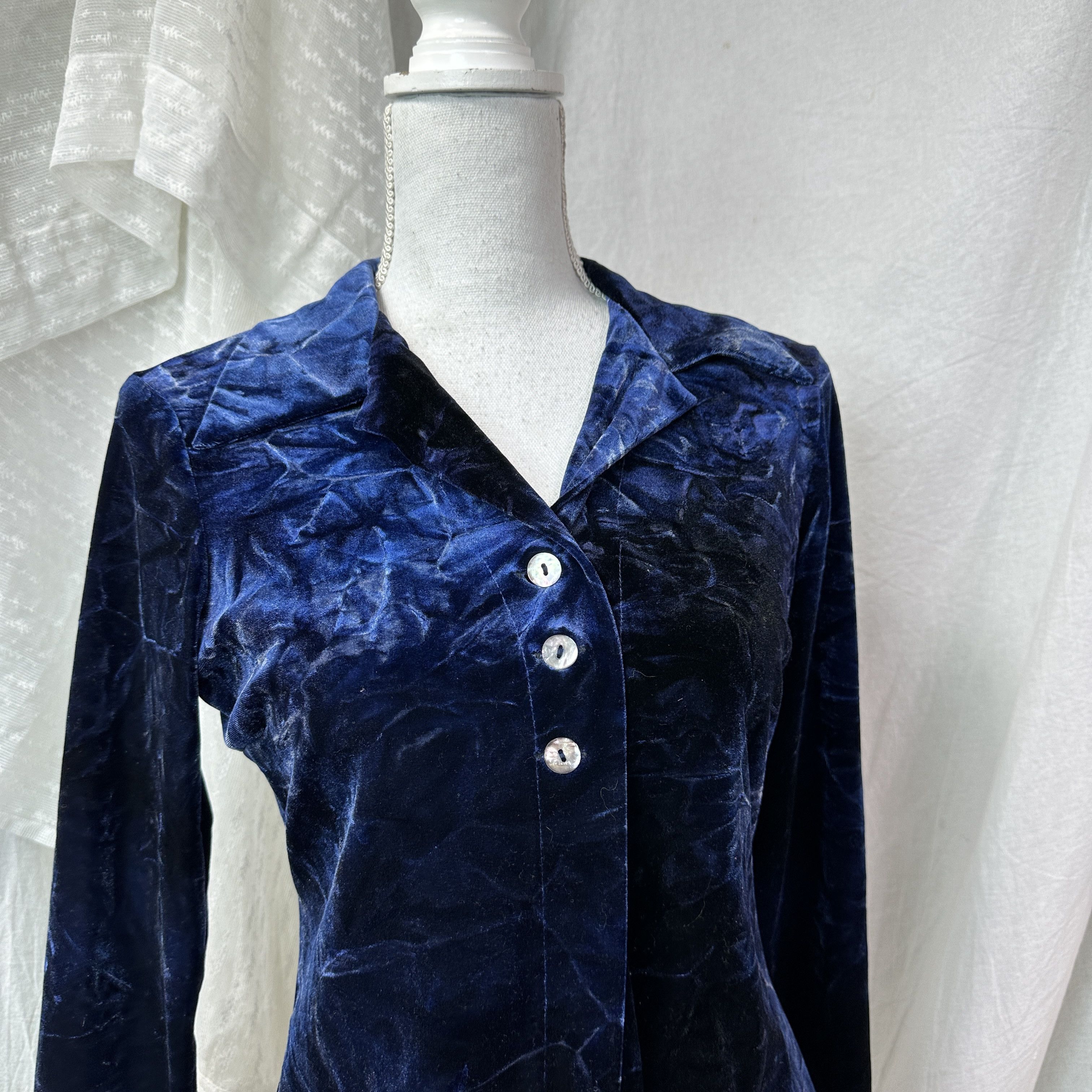 Other Vintage Velvet Avant Garde Midnight Blue Blazer Y2K Size M / US 6-8 / IT 42-44 - 5 Thumbnail
