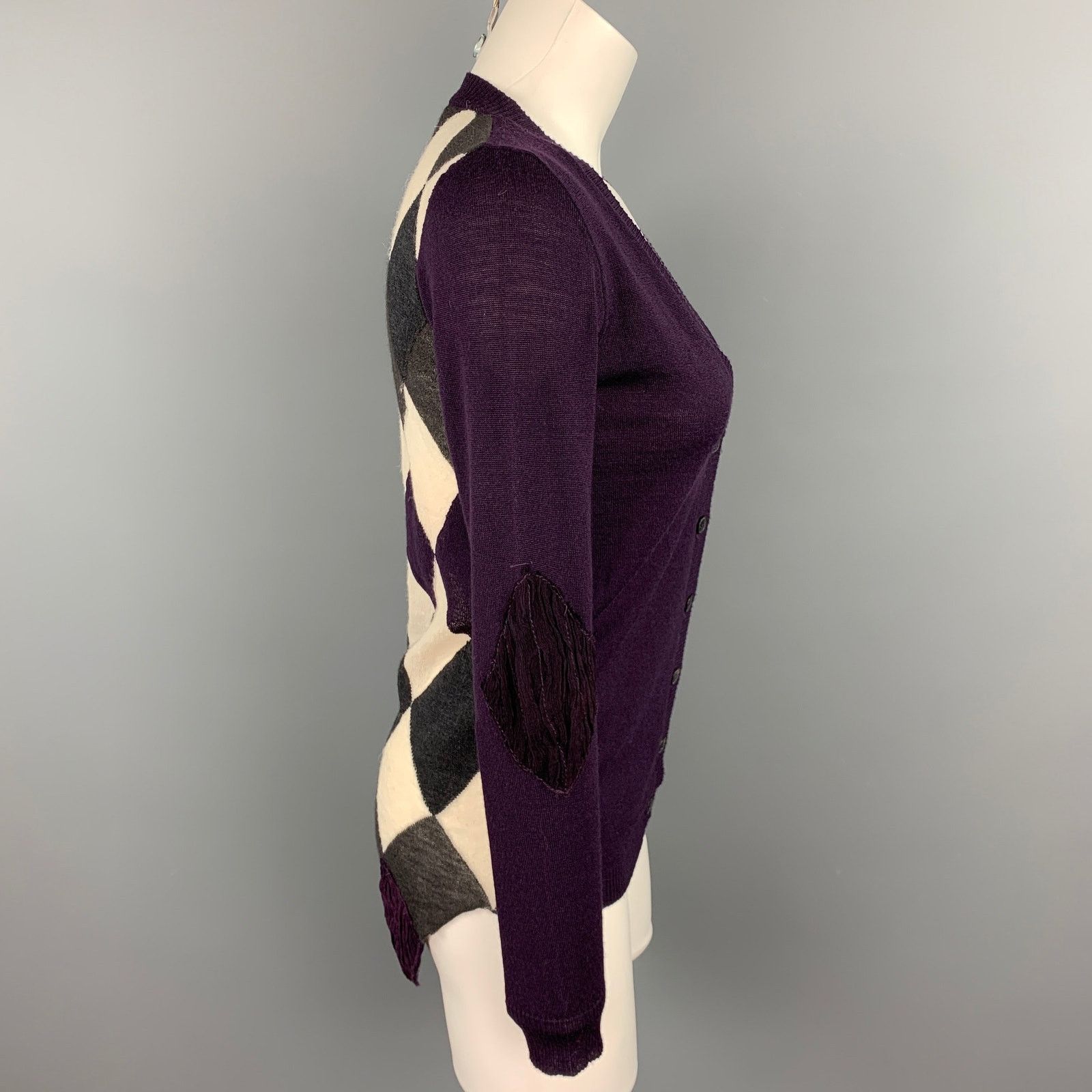 Other PERESTESO 6 Purple Knitted Argyle Virgin Wool Blend Cardigan Size M / US 6-8 / IT 42-44 - 2 Thumbnail