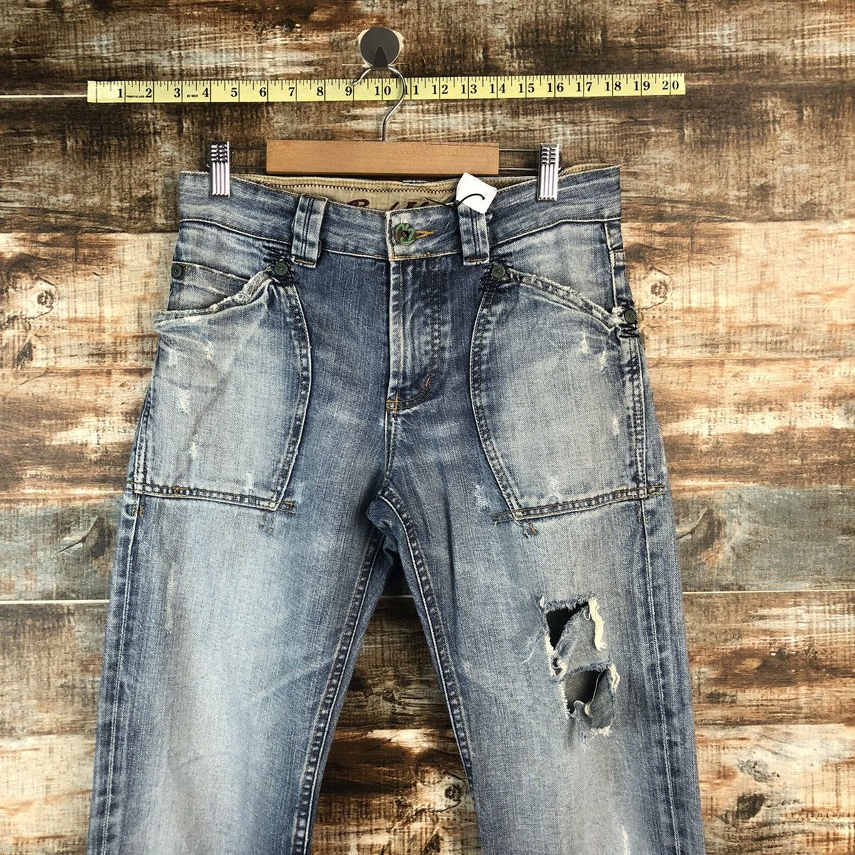 Japanese Brand Back Number Blue Distressed Denim Pants #A2098 Size US 30 / EU 46 - 4 Thumbnail