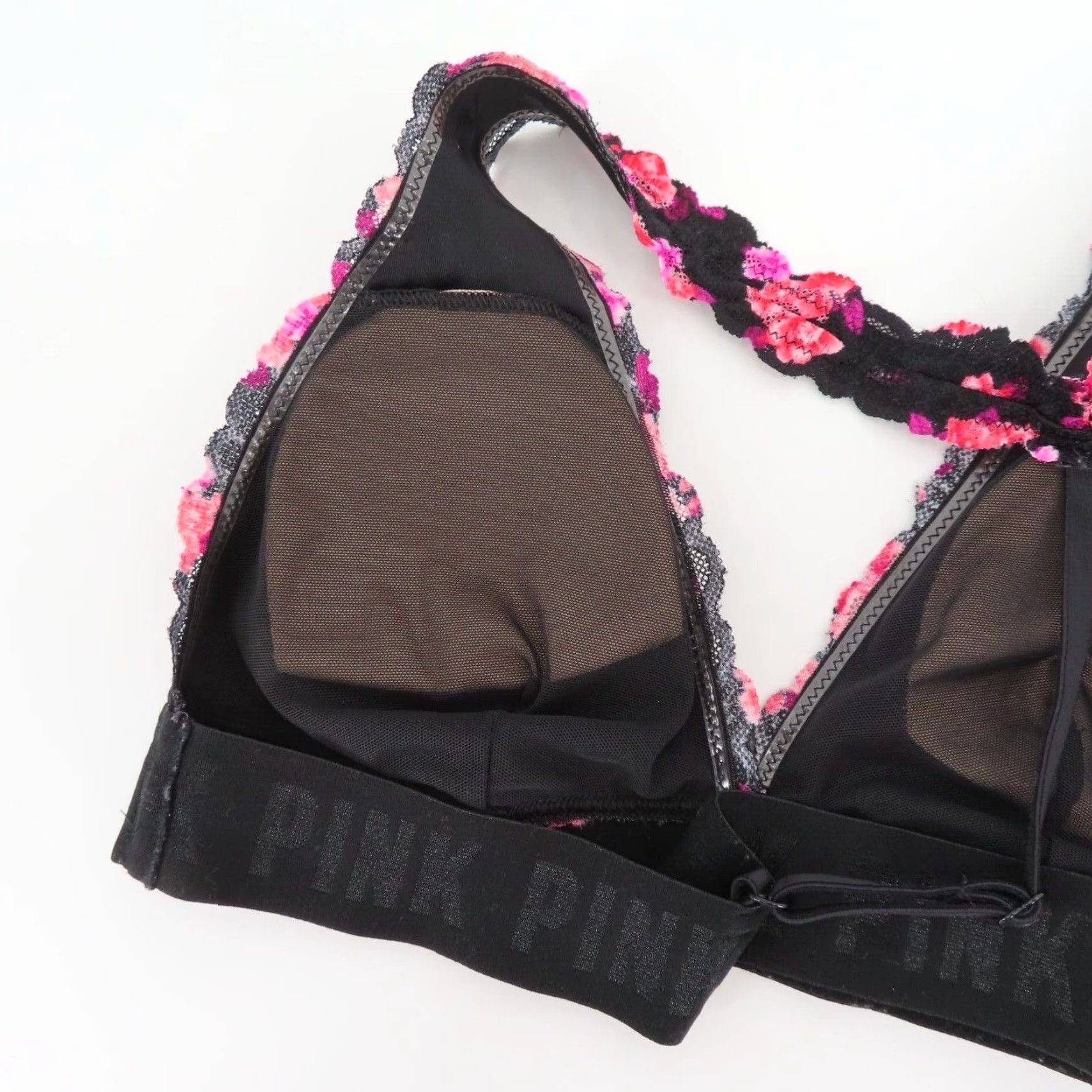 Victoria's Secret PINK Victoria's Secret Womens Small Lace Bralette Black Floral V Neck Bra S Bralette Womens Size ONE SIZE - 7 Thumbnail