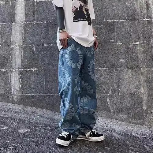 Other Men's Print Straight Leg Baggy Jeans Harajuku Fashion Size US 34 / EU 50 - 4 Thumbnail