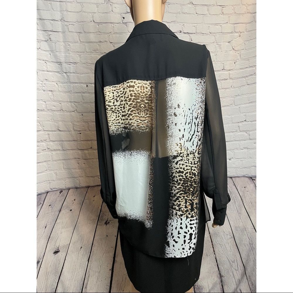 Kenneth Cole Kenneth Cole Black Colorblock Sheer Hi Low Shirt Blouse Siz Size L / US 10 / IT 46 - 6 Thumbnail