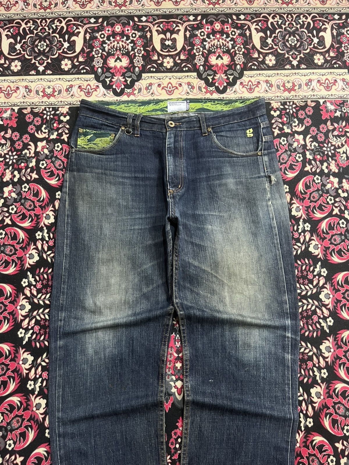 Xlarge Vintage X Large Groover Grand Green Camo Blue Washed Jeans Size US 36 / EU 52 - 3 Thumbnail