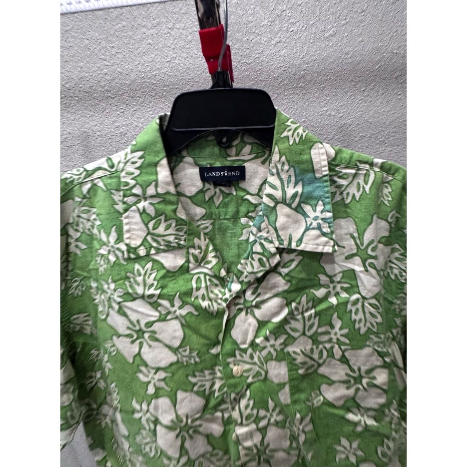 Lands' End Lands End Shirt Men L Short Sleeve Button Up Apple Green Floral Linen Blend Size US L / EU 52-54 / 3 - 4 Thumbnail