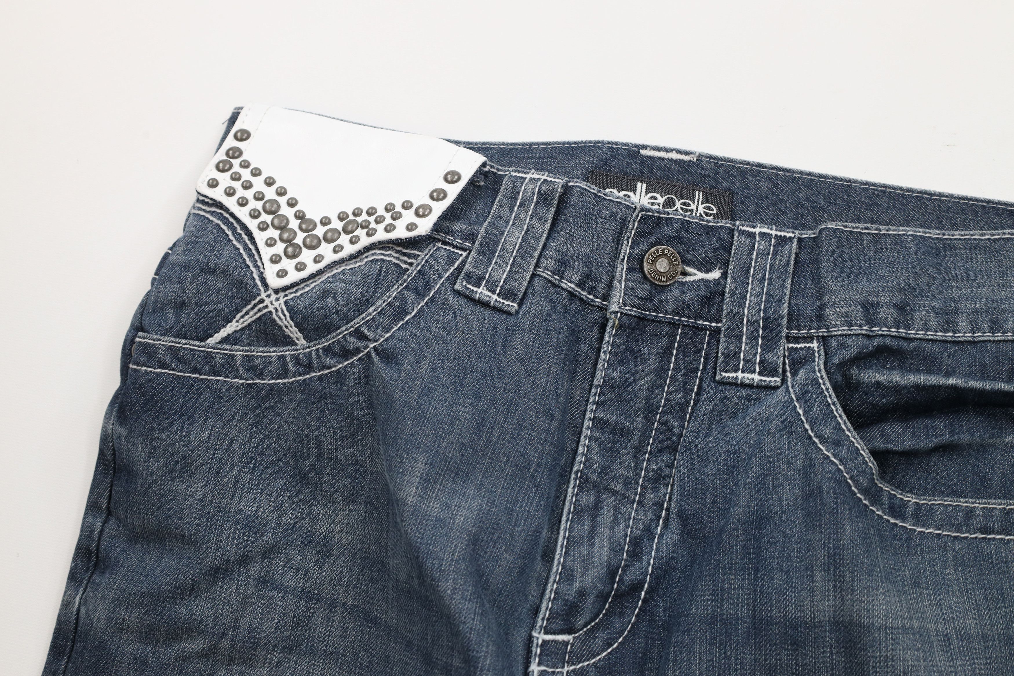 Pelle Pelle × Vintage Vintage Pelle Pelle Leather Trim Thick Stitch Denim Jeans Size US 32 / EU 48 - 5 Thumbnail